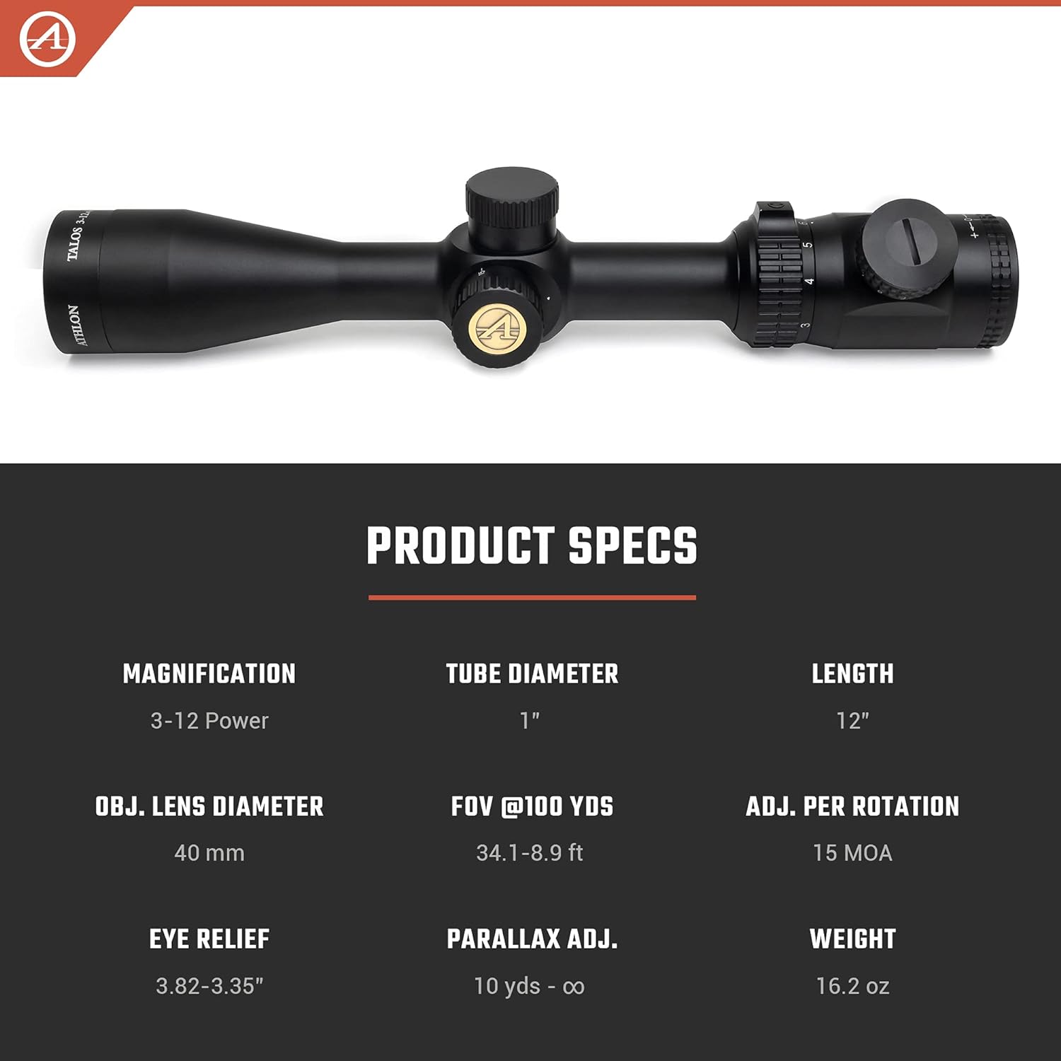 Athlon Optics Talos 3-12x40 SFP Riflescope - Second Focal Plane Rifle Scope for Hunting, Shooting & Tactical Use | Durable & Precise Optics for Outdoor Adventures