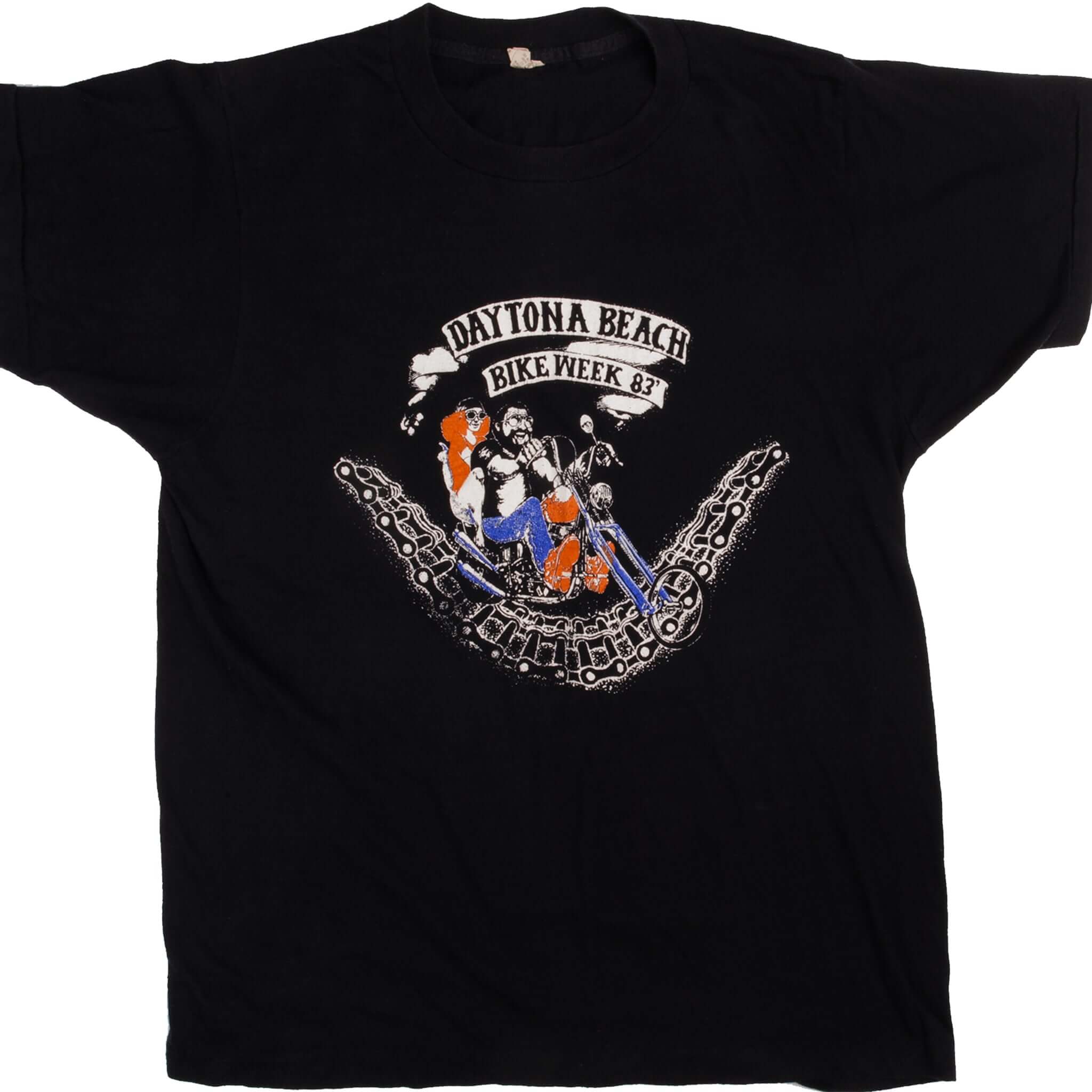 Vintage Daytona Beach Bike Week 1983 T-Shirt - Medium Size, Made in USA - Perfect for Motorcycle Rallies & Retro Fashion Enthusiasts
