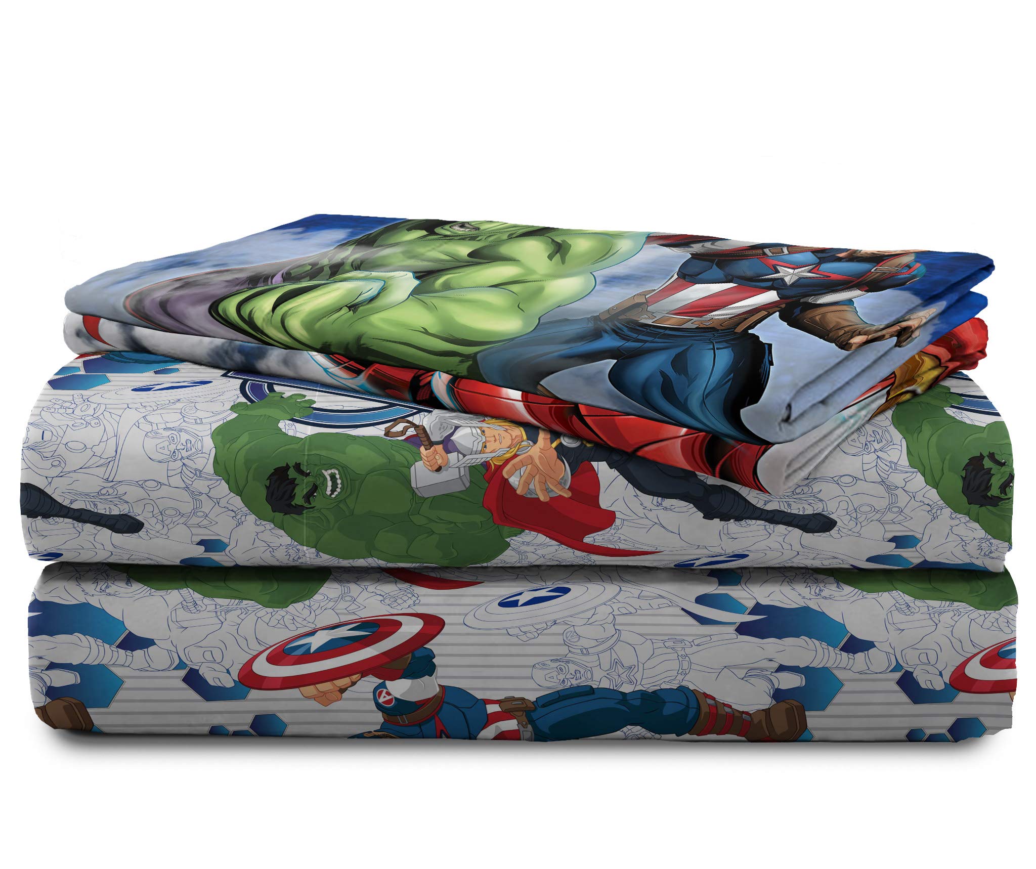 Marvel Avengers Blue Circle 5-Piece Full Bedding Set - Reversible Comforter & Sheet Set with Captain America & Iron Man - Fade Resistant Microfiber (Official) | Perfect for Kids' Rooms, Superhero Themed Bedrooms & Marvel Fans