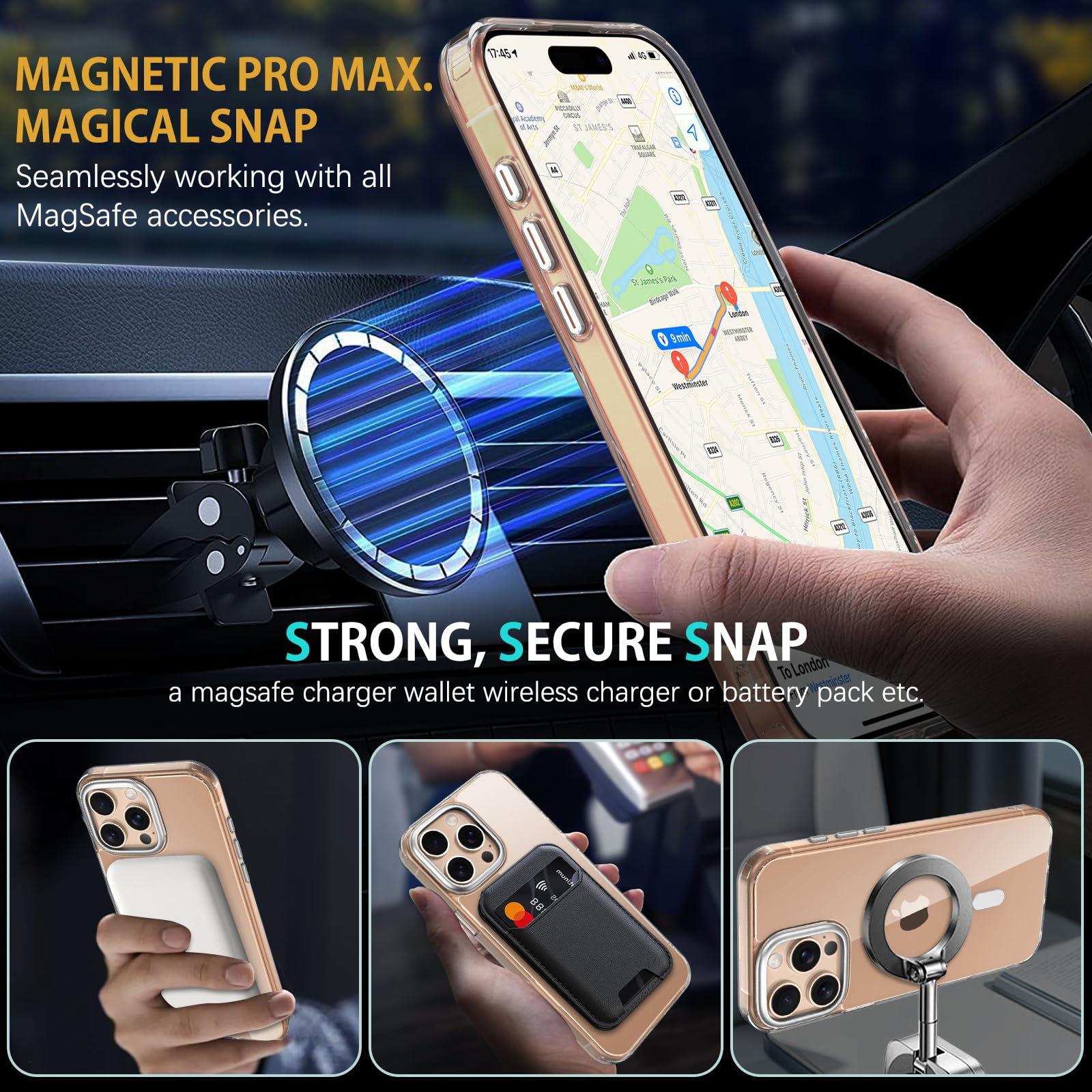 DUEDUE Magnetic iPhone 16 Pro Case with MagSafe - Crystal Clear Slim Shockproof Protective Cover with Ring Holder Stand (6.3