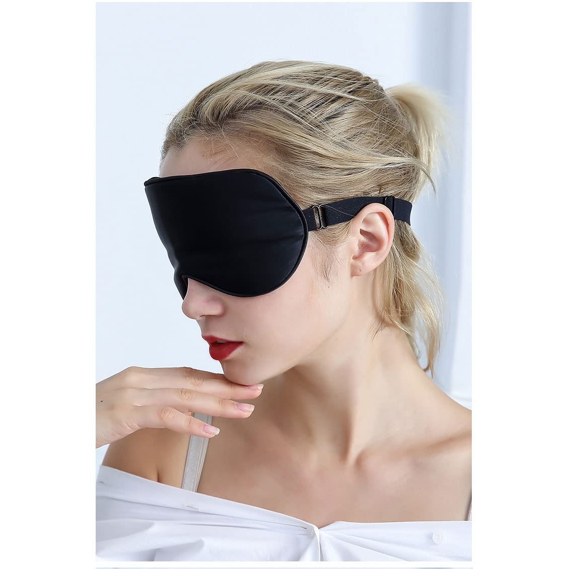 Silk Sleep Mask for Women & Men - Adjustable Strap, 100% Mulberry Silk Eye Mask for Sleeping, Blocks Light & Reduces Puffy Eyes - Perfect for Travel, Meditation & Night Sleep (Color: Black)