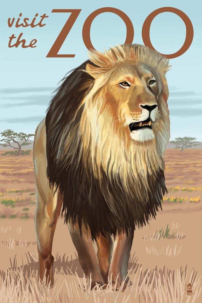 Lion Wildlife Giclee Art Print - 16x24 Inches, Zoo Animal Wall Decor, Travel Poster for Living Room, Bedroom & Office