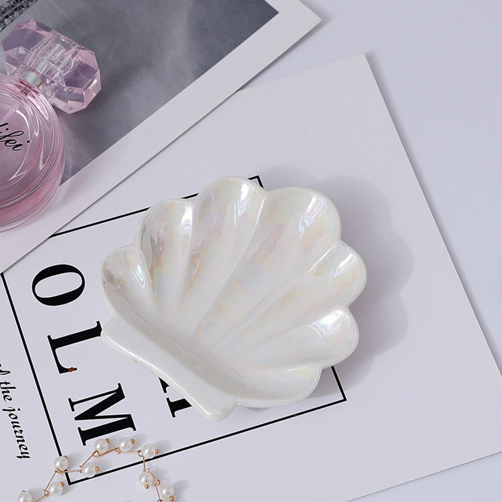 Ceramic Shell Trinket Dish & Jewelry Tray - Elegant Ring Holder, Vanity Organizer Plate for Home Décor, Bathroom Countertop Accessory | Perfect for Jewelry Storage, Makeup Organization & Bathroom Vanity Display