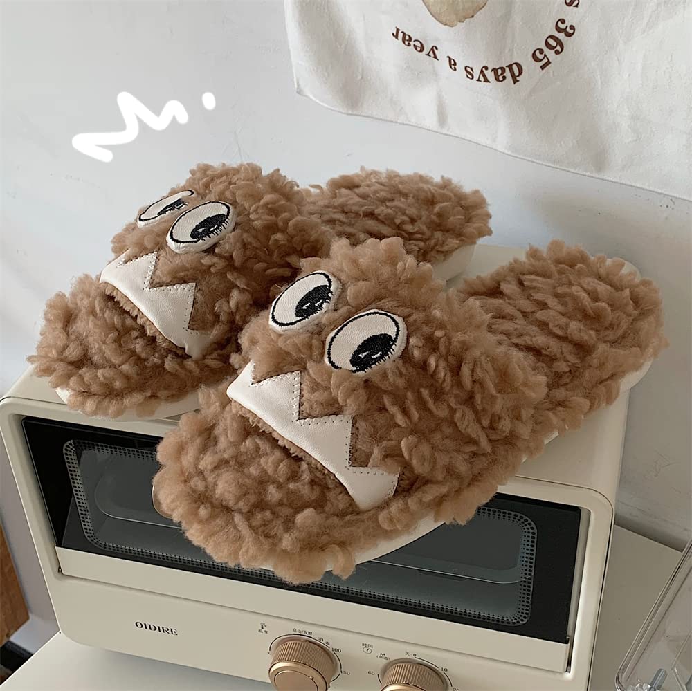 Funny Eyes Fuzzy Slippers for Women - Fluffy Kawaii House Slippers with Cute Design - Cozy Indoor Slippers for Home, Lounge & Gift Giving