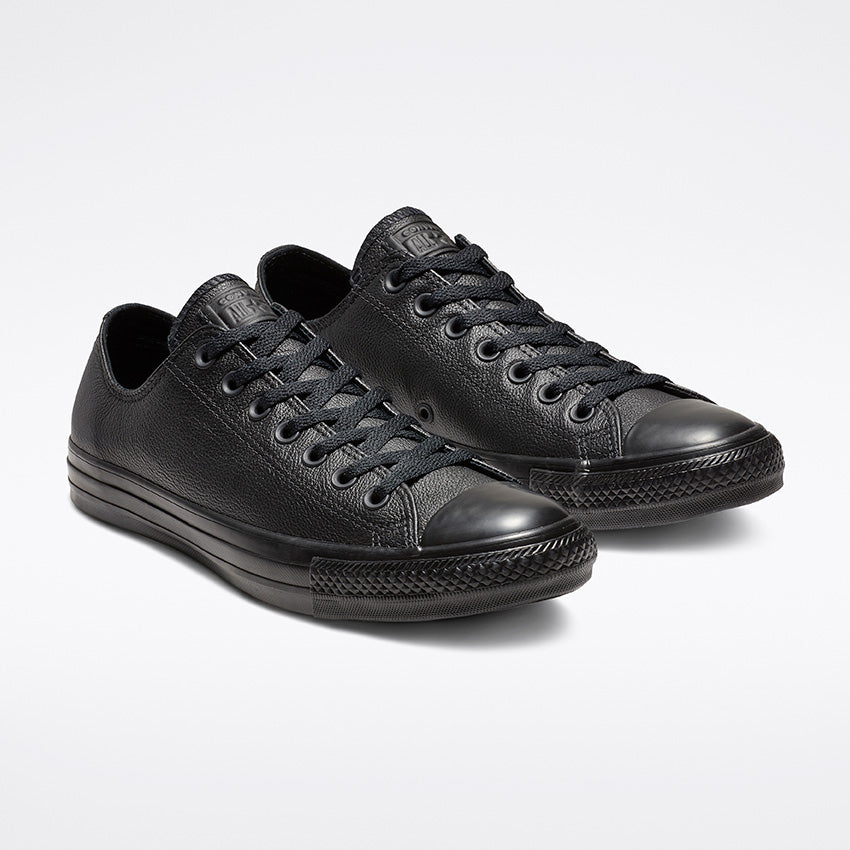 Converse Women's Chuck Taylor All Star Low Top Triple Black Leather Sneakers - Casual, Comfortable & Stylish for Everyday Wear, Work & Outfits