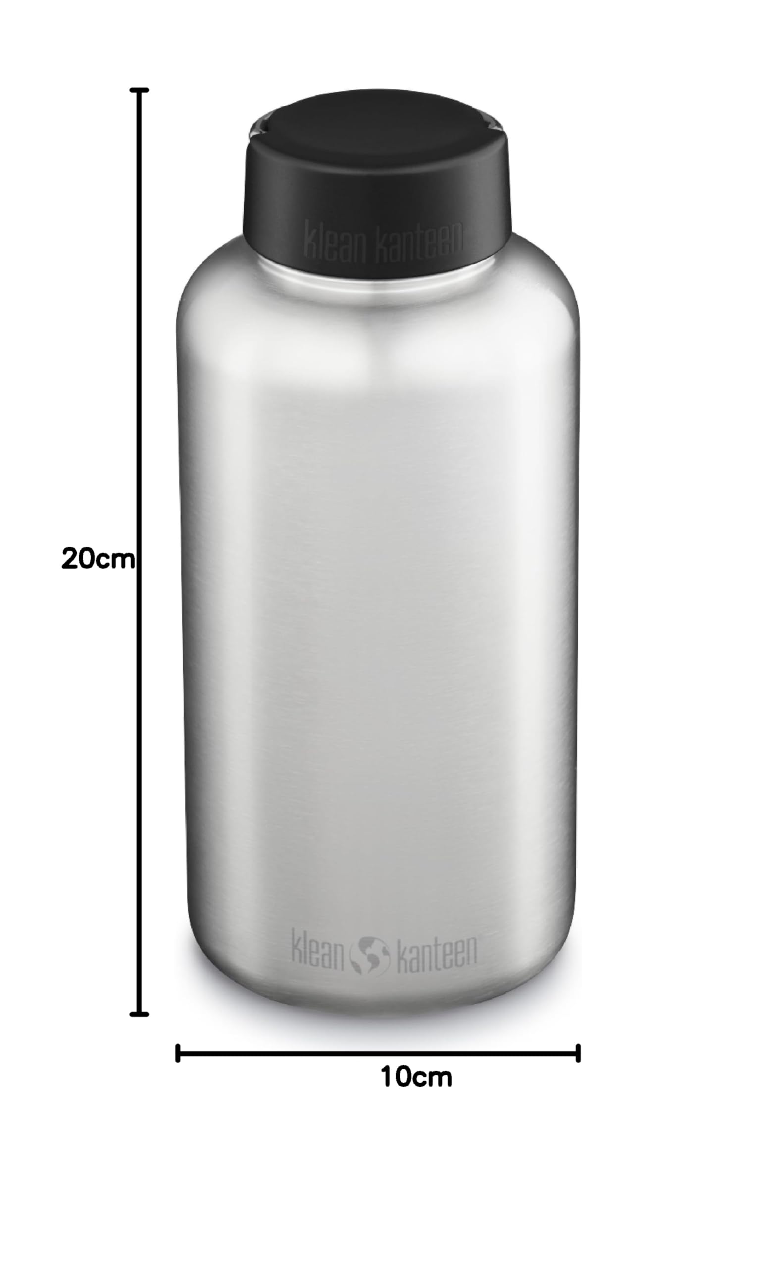 Klean Kanteen 64oz Wide Mouth Stainless Steel Water Bottle with Wide Loop Cap - Single Wall, Brushed Finish - Perfect for Hiking, Gym & Outdoor Activities