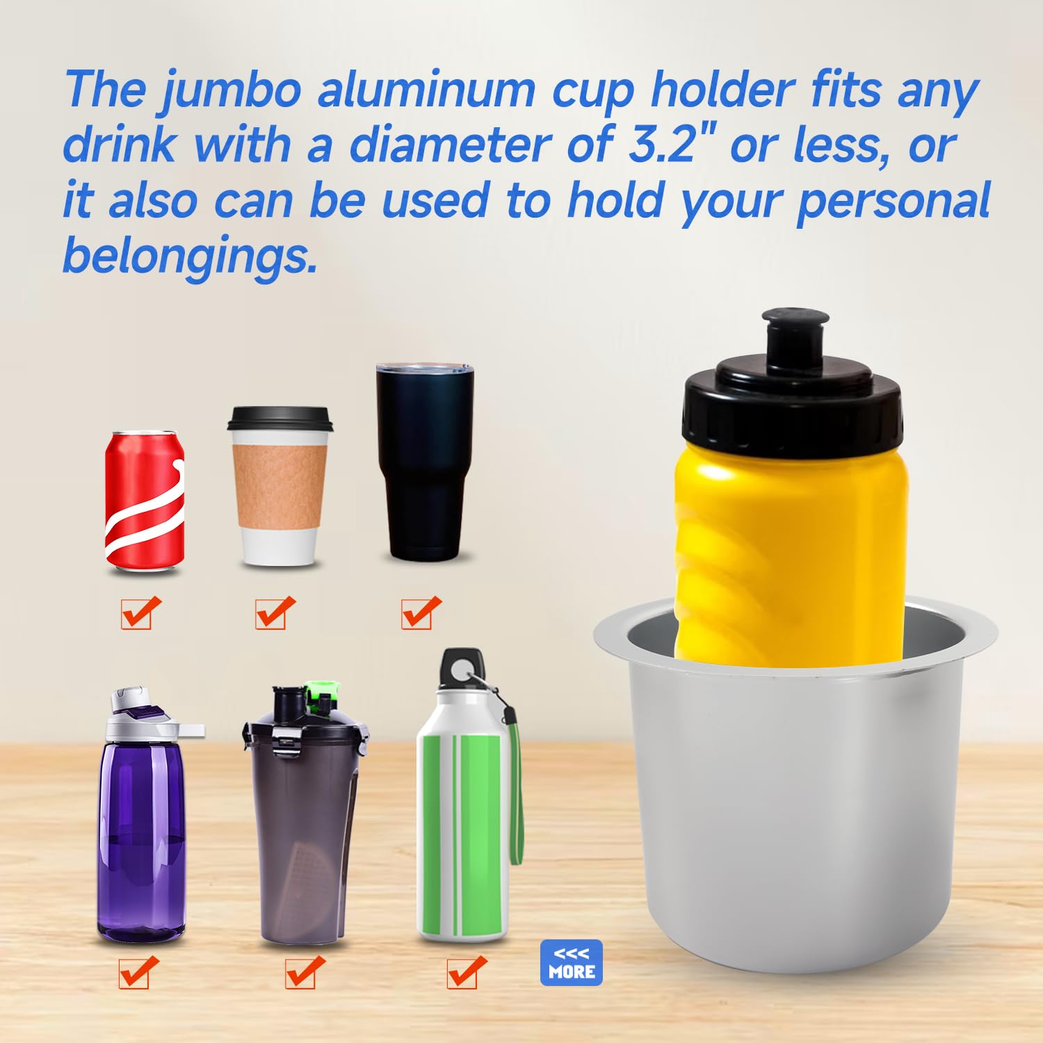 GSE Games & Sports Expert Jumbo Aluminum Cup Holder - 10-Pack Silver Drop-in Drink Holder for Poker Tables, Office Desks, Boats, RVs, Cars & Trucks | Perfect for Parties, Camping & Road Trips
