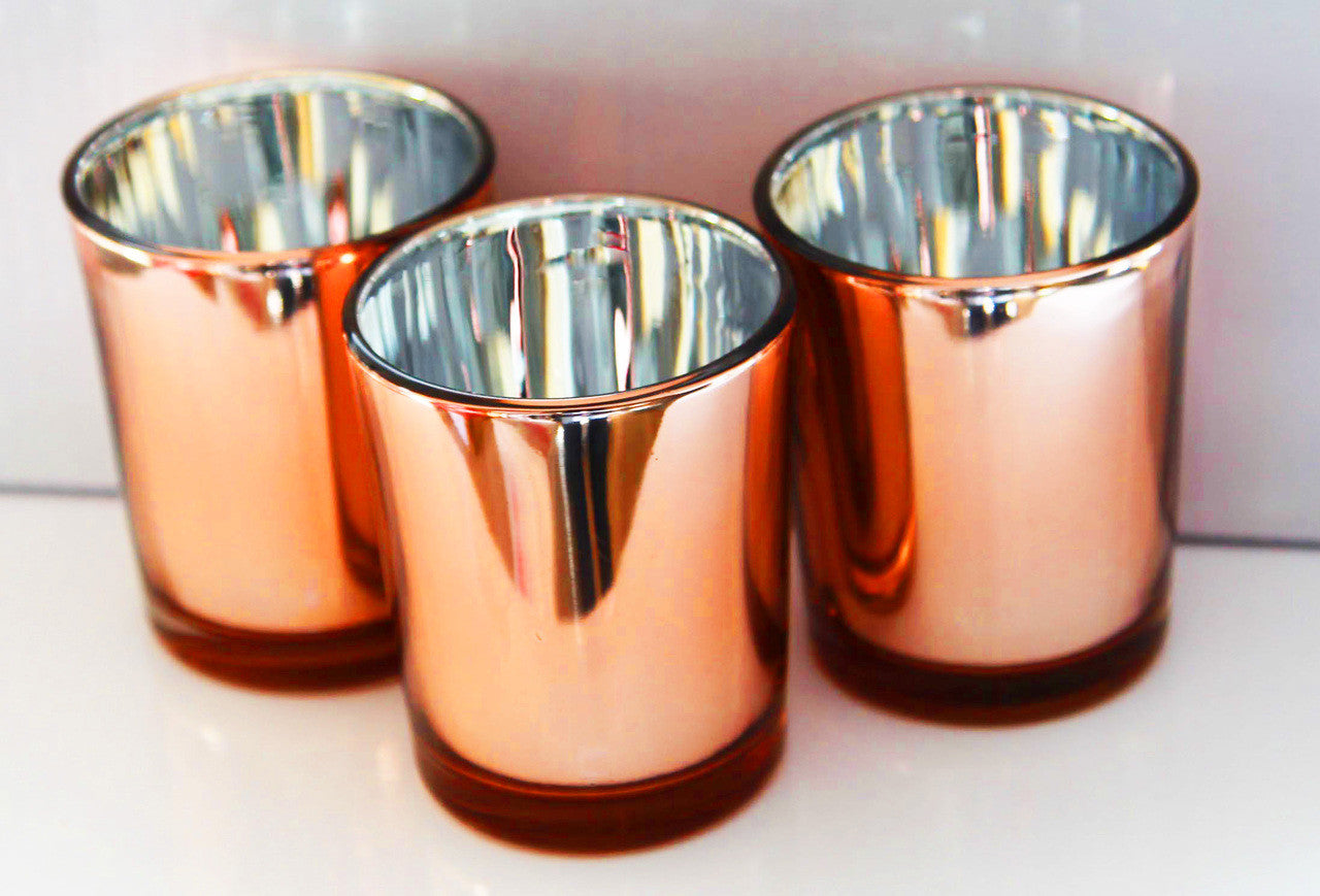 10 Pack Copper Votive Tealight Candle Holders - Elegant Mercury Glass Candlesticks for Valentine's Day, Weddings, Bridal Showers & Party Decorations - Romantic Ambiance for Home, Restaurant & Event Lighting