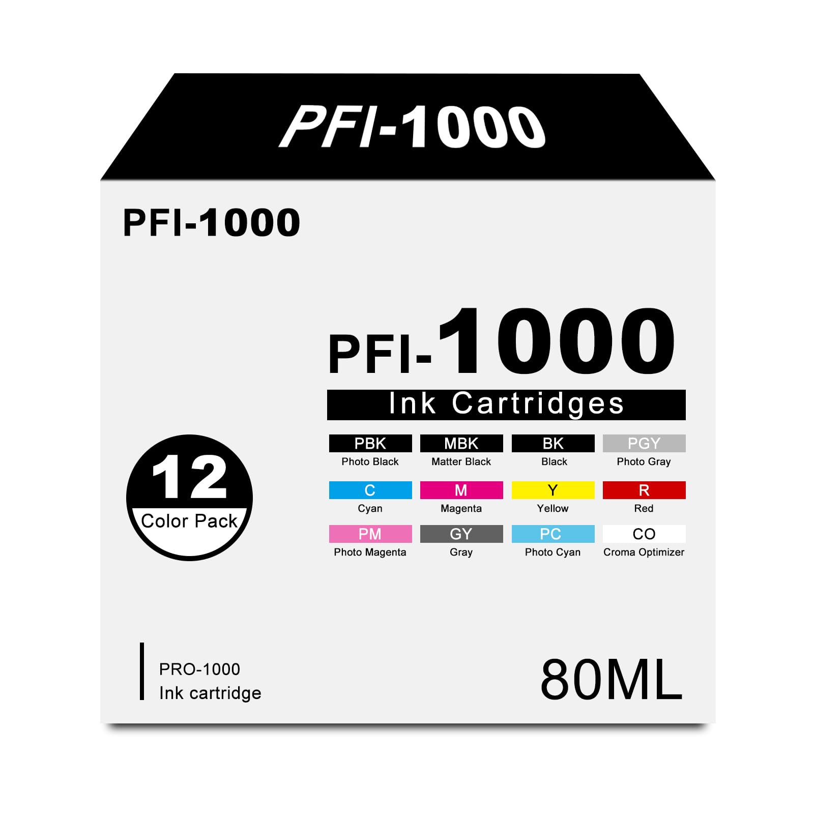 Canon PFI-1000 Ink Tank Replacement (80ML) - Compatible with ImagePROGRAF PRO-1000 Printers - Multi-Color Set (MB/C/M/Y/GY/R/PM/PC/CO/PBK/BL/PGY) - Ideal for Professional Photo Printing, Graphic Design & Large Format Art Projects