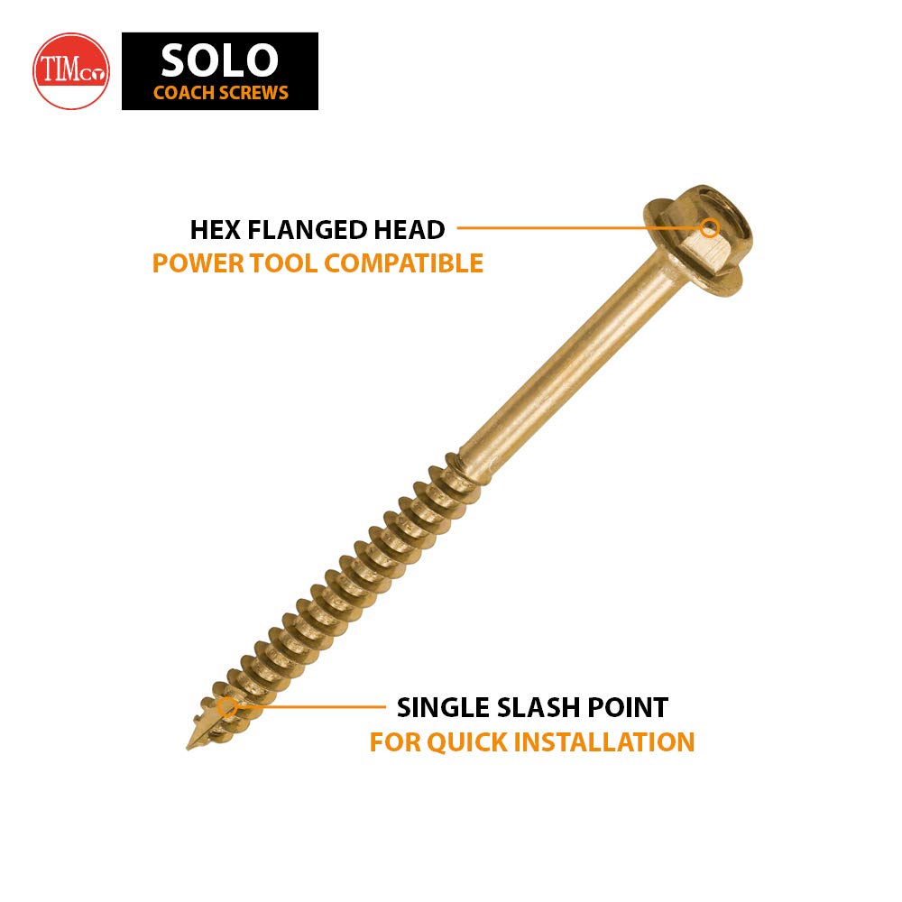 6.0 x 70mm Hex Flange Head Yellow Zinc Coach Screws - Box of 100 (670SCSY) - Perfect for Woodworking, Decking & Outdoor Furniture Construction