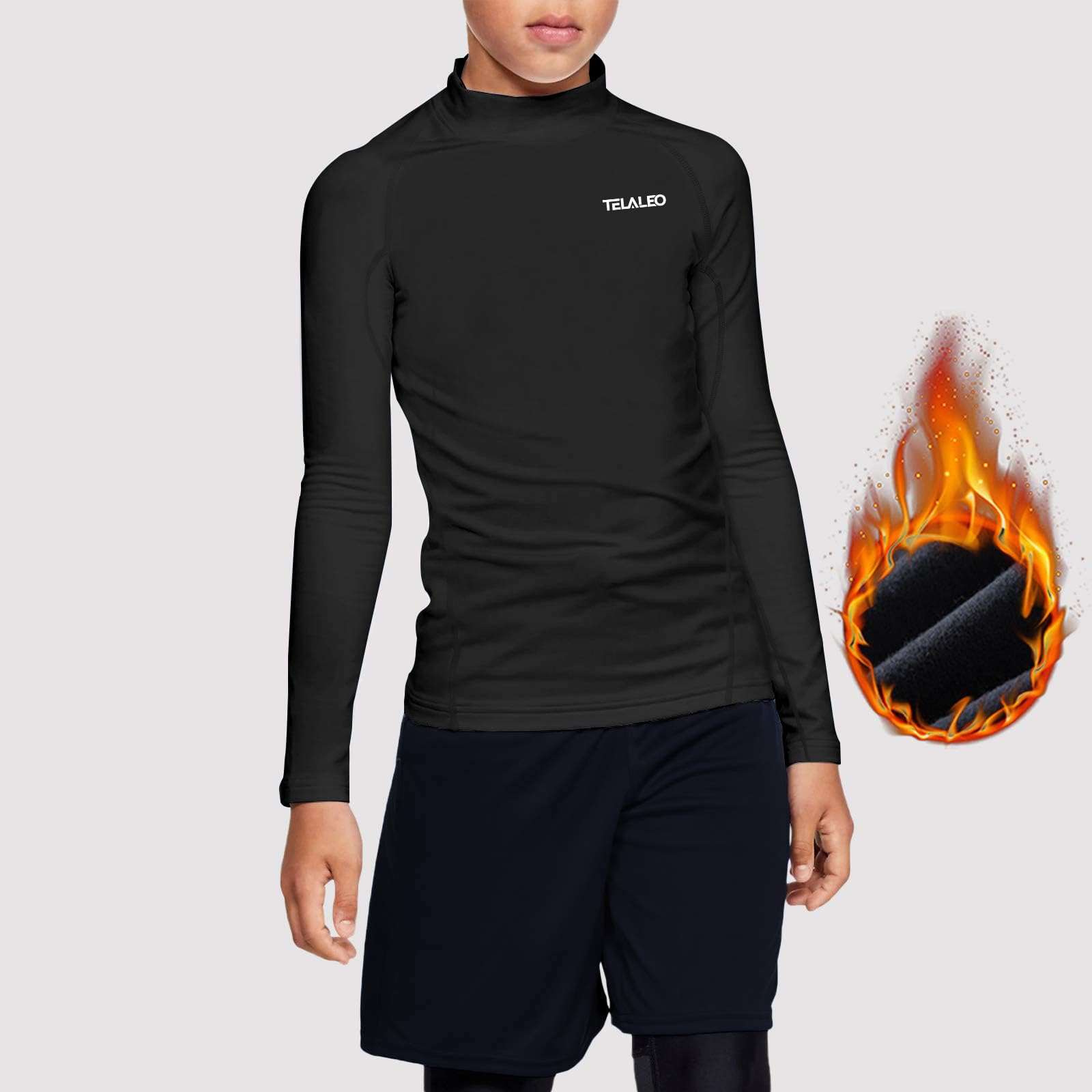 TELALEO Boys Girls Long Sleeve Compression Shirts & Leggings Set - Thermal Fleece Lined Athletic Baselayer for Kids - Perfect for Winter Sports, Outdoor Activities, and Cold Weather Play