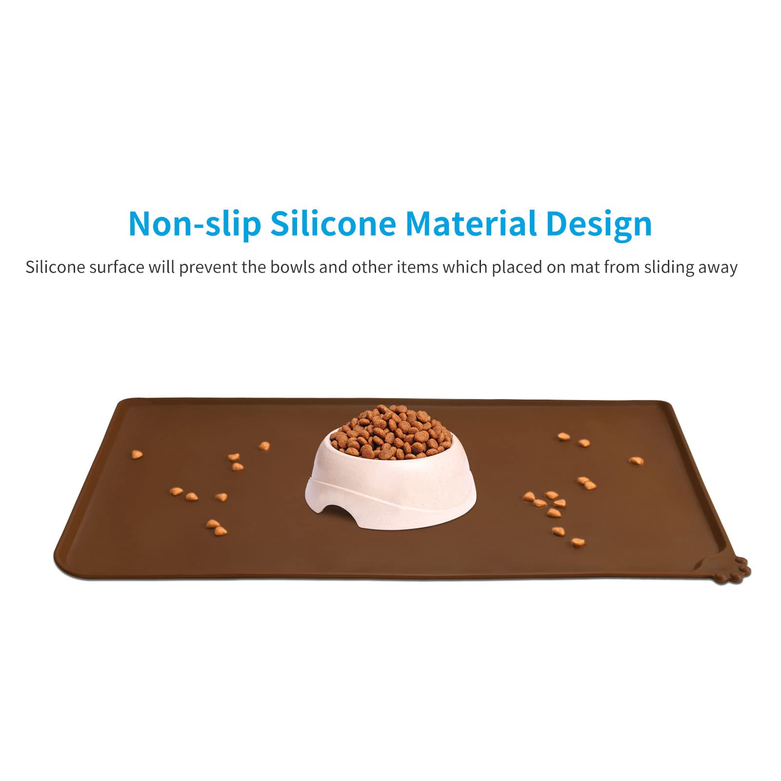 AUDWUD Non-Slip Silicone Pet Feeding Mat - Waterproof Dog Bowl Mat for Food & Water - Perfect for Messy Eaters & Spill Protection in Kitchen, Crate or Outdoor Use