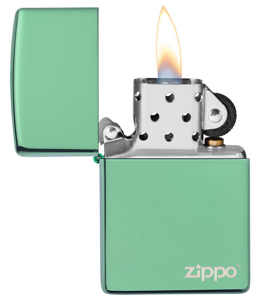 Classic High Polish Green Zippo Lighter with Logo - Windproof Refillable Metal Lighter for Outdoor Camping, Hiking & Everyday Carry (EDC)