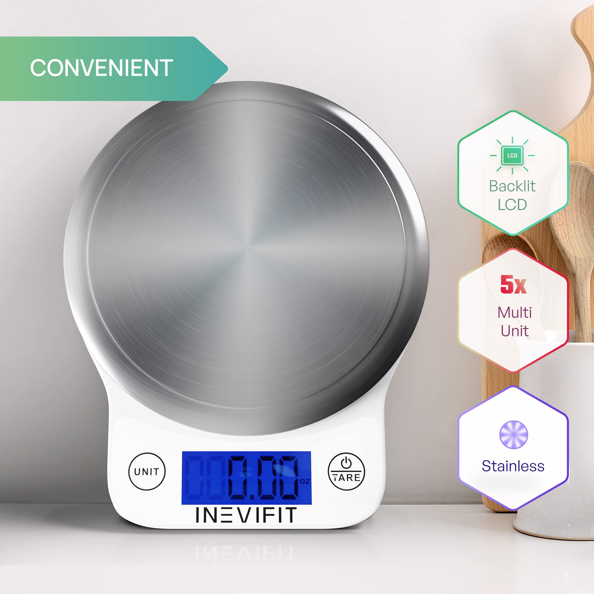 Inevifit Smart Body Analyzer Scale & Digital Kitchen Scale Bundle - Accurate Body Composition & Nutrition Tracking with BMI, Weight, Fat % - Includes Batteries - Perfect for Home Gym & Healthy Cooking