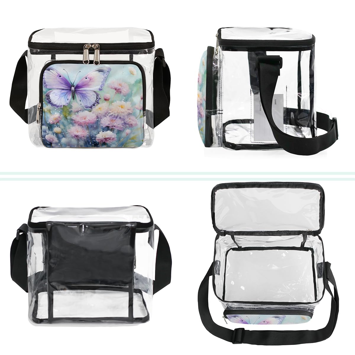 GzLeyigou Transparent Butterfly Floral Tote Bag - Clear Crossbody Shoulder Purse with Handles for Women | Perfect for Outdoor Travel, Picnic, Concert, Sports Events & Stadium Approved | Lunch Bag, Beach Essentials Carrier & Festival Accessory