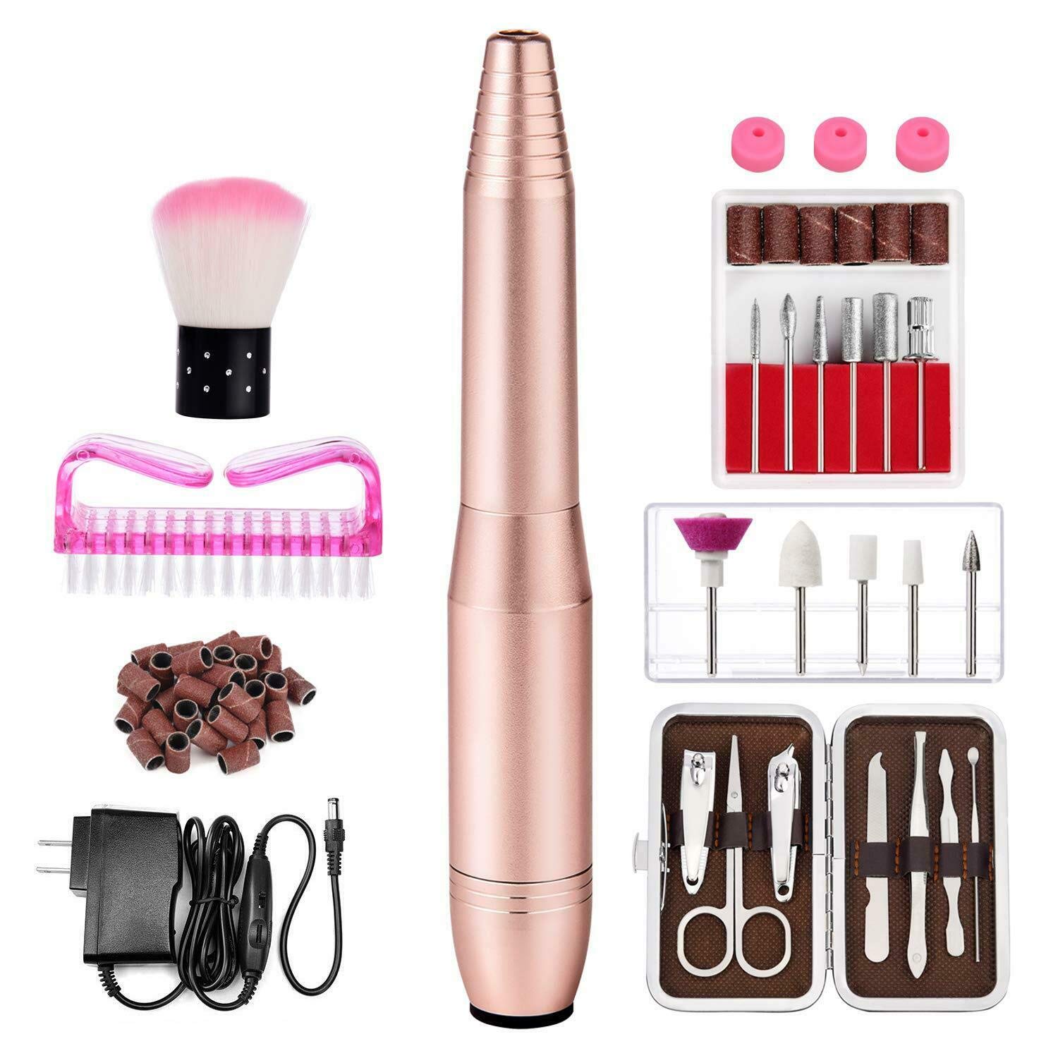 Professional Electric Nail Drill Kit - 12 in 1 Portable Manicure & Pedicure Machine with 12 Nail Art Tips, Builder Brush & Painting Brush | Perfect for Home Salon, Nail Art DIY & Professional Nail Care