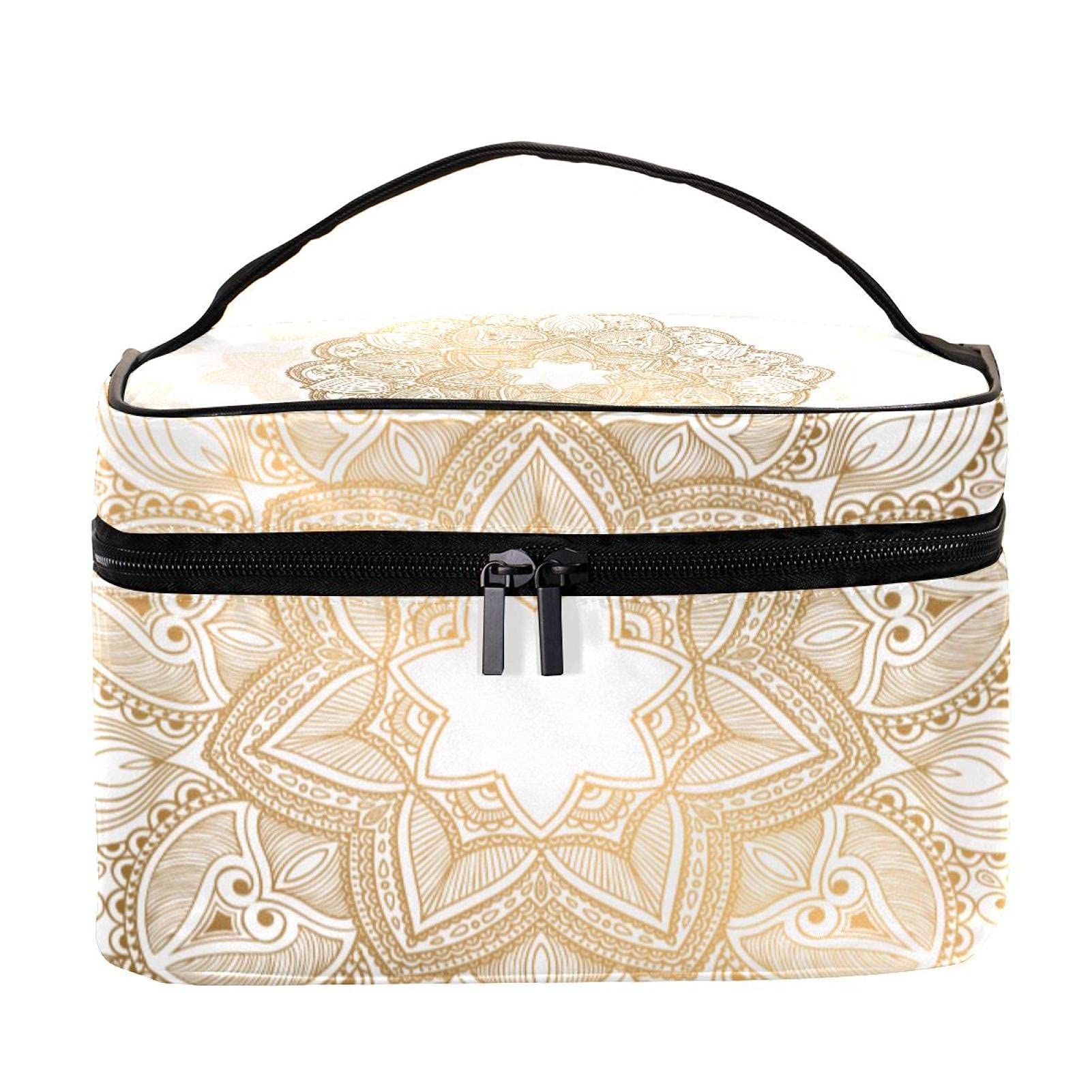 Golden Mandala Makeup Bag Large Cosmetic Organizer for Women | Travel & Toiletry Storage