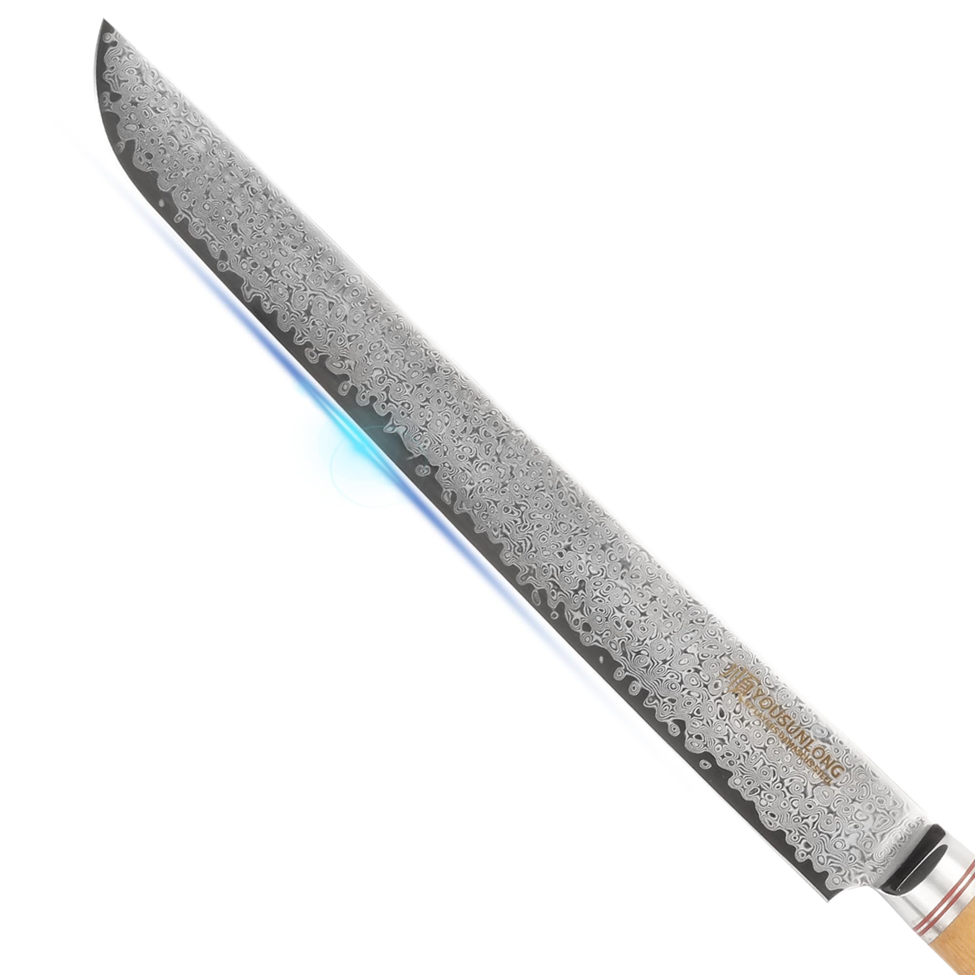 YOUSUNLONG 11 Inch Sakimaru Knife - Japanese Damascus Steel Sashimi & Sushi Knife with Hammered Finish - Professional Fillet Knife for Fish, Salmon, and Meats - Italian Olive Wood Handle & Leather Sheath - Perfect for Sushi Chefs, Home Cooking, and Gourmet Food Preparation