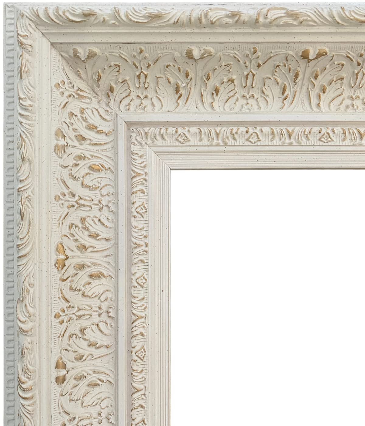 Antique White French Ornate Embossed Wood Wall Picture Frame - 20