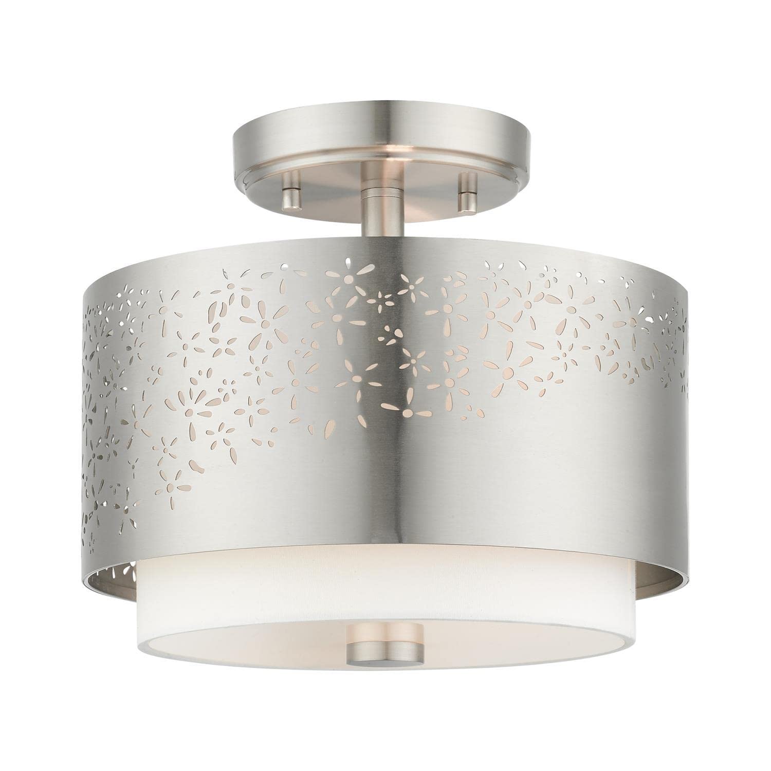 Livex Lighting Noria 2-Light Brushed Nickel Ceiling Mount Fixture - Modern Flush Mount Light for Bedroom, Kitchen & Hallway