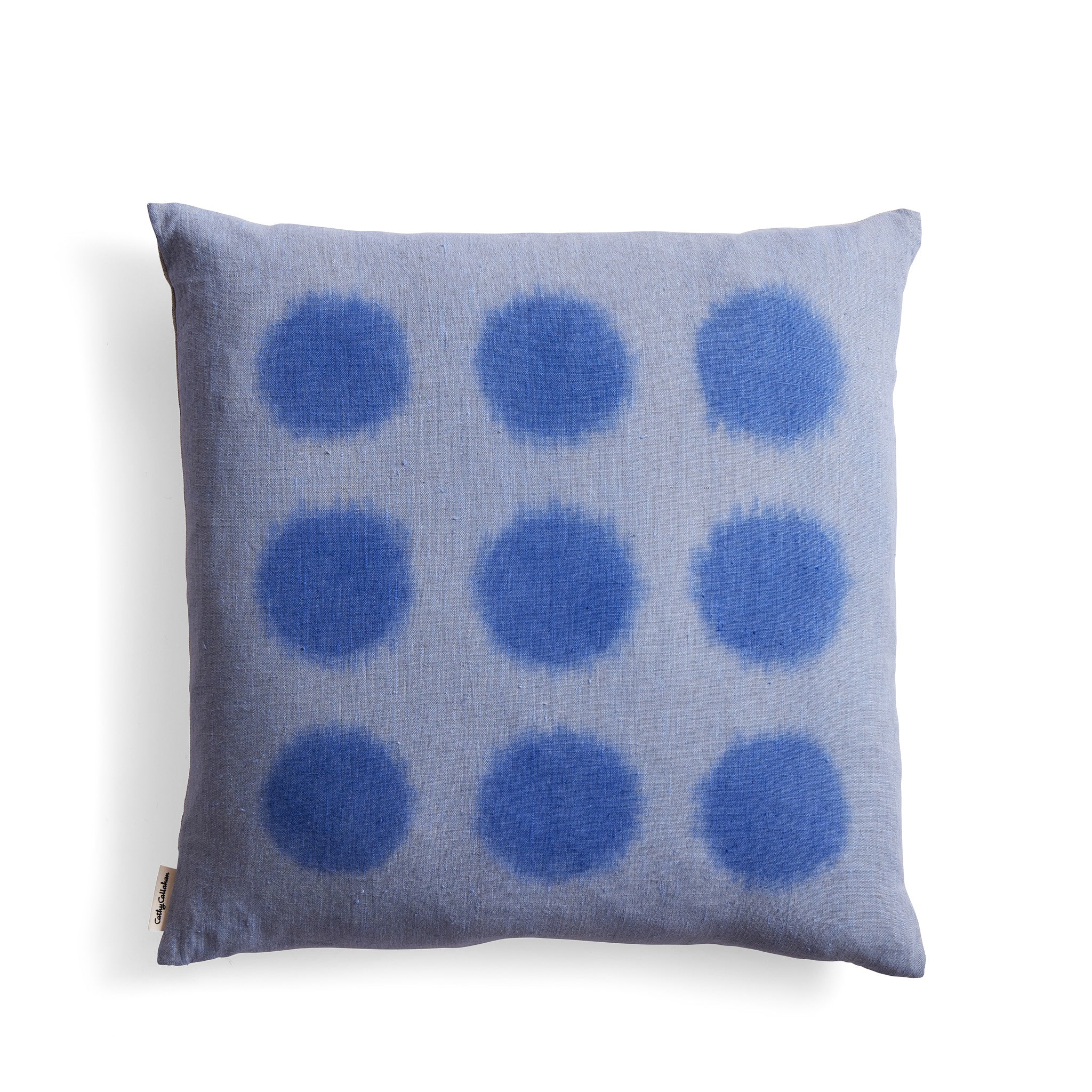 Hand Painted Linen Pillow in Ultramarine Blue - Bohemian Home Decor for Living Room, Bedroom & Sofa