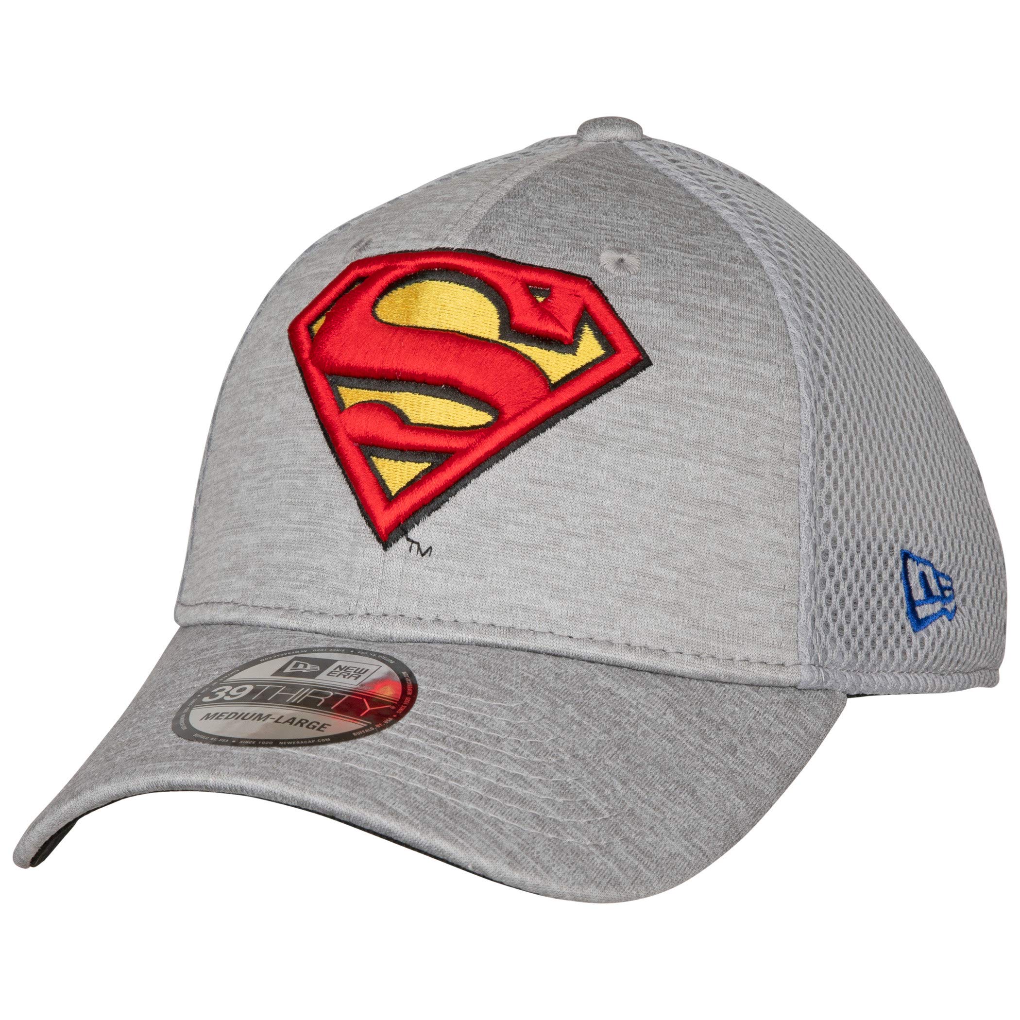 New Era Superman Symbol Grey Shadow Tech 39Thirty Fitted Hat for Men - Large/XLarge Size - Official DC Comics Merchandise - Perfect for Superhero Fans, Cosplay & Casual Wear