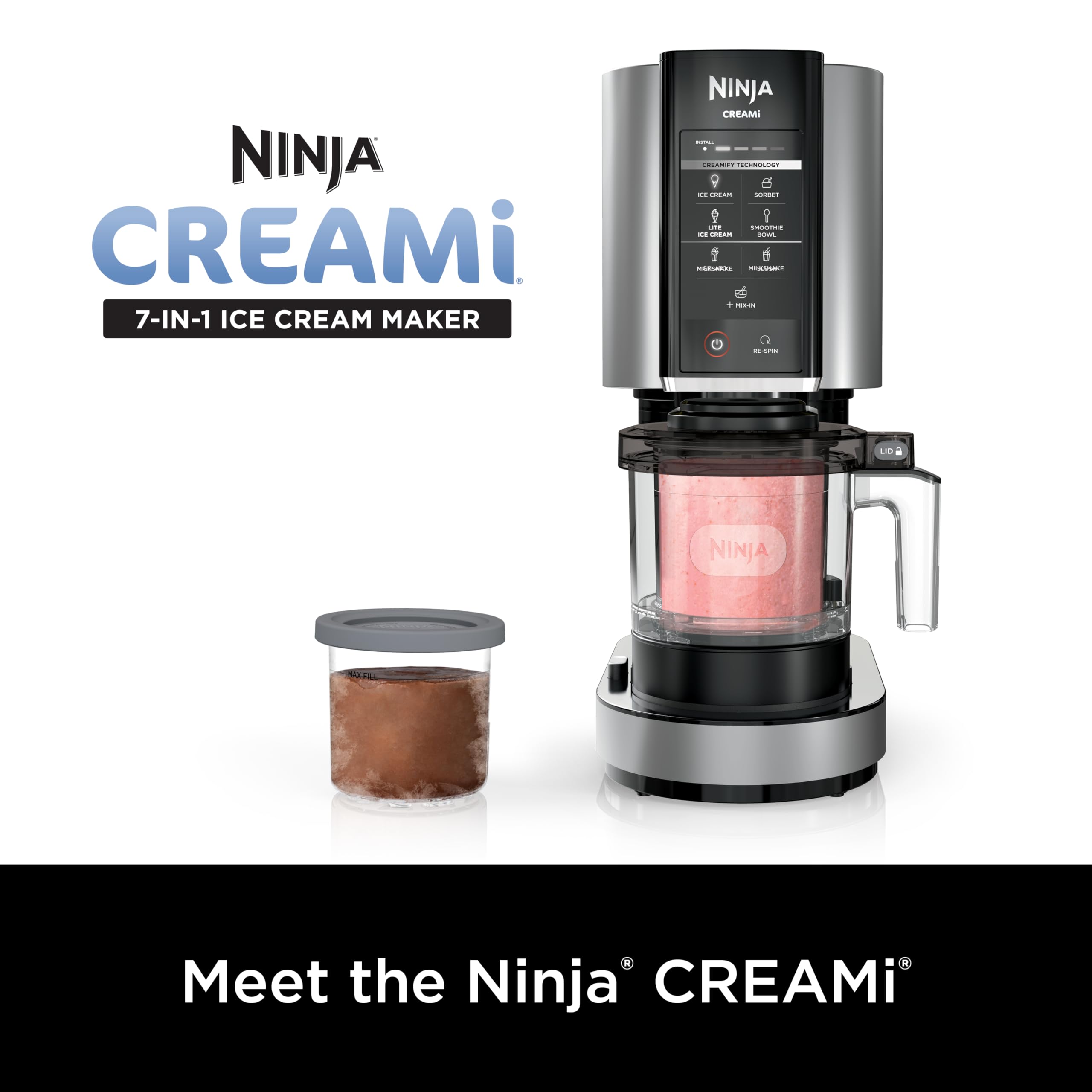 Ninja NC301 CREAMi Ice Cream Maker - 7 One-Touch Programs for Gelato, Sorbet, Milkshakes, Smoothie Bowls & More with 2 Pint Containers & Lids | Compact Frozen Dessert Machine for Home, Kitchen, Parties & Kids | Silver