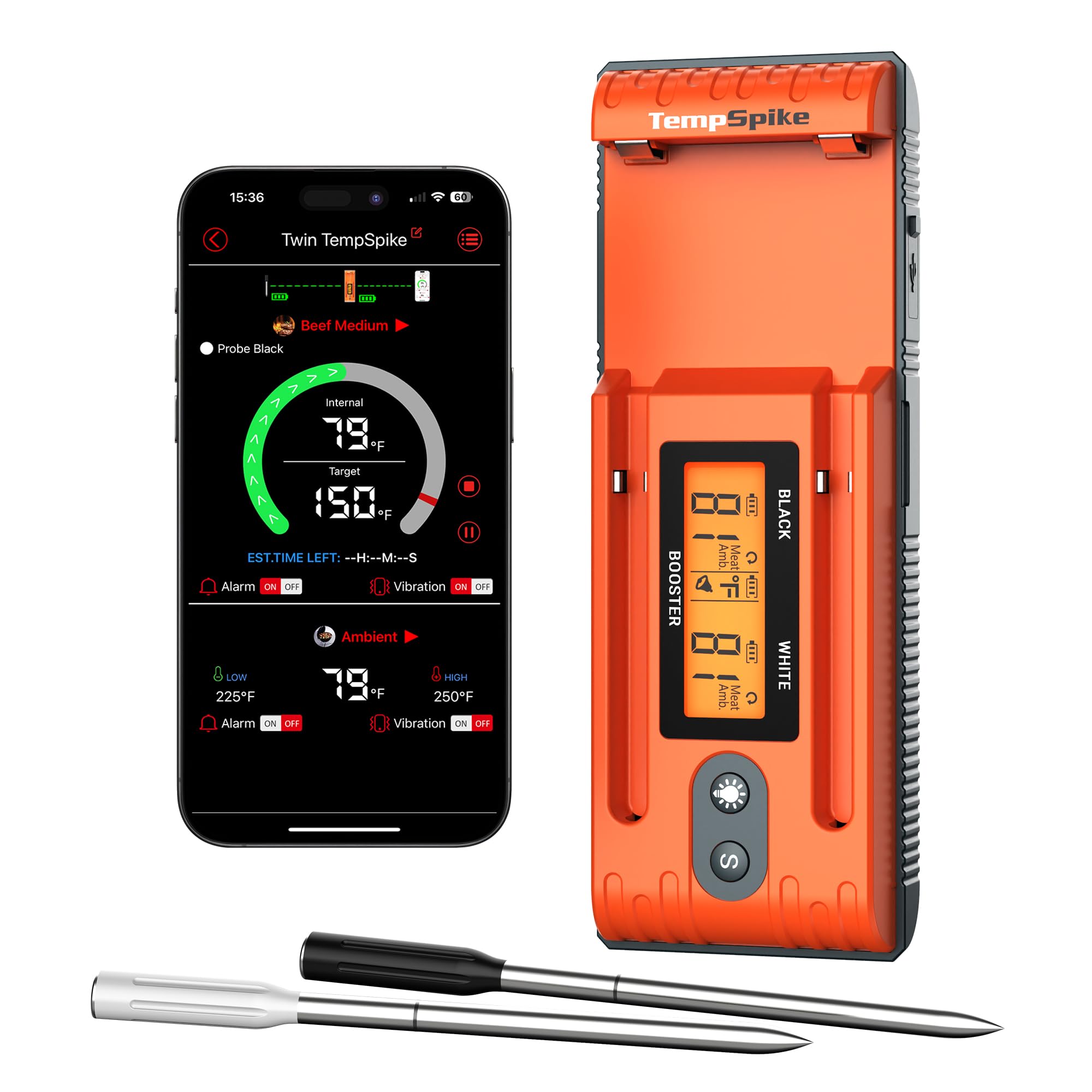 TempSpike 500FT Wireless Meat Thermometer with Dual Probes - Bluetooth BBQ Thermometer for Grilling, Smoking, Rotisserie - LCD Display & Long Range - Perfect for Turkey, Beef, Chicken & Outdoor Cooking