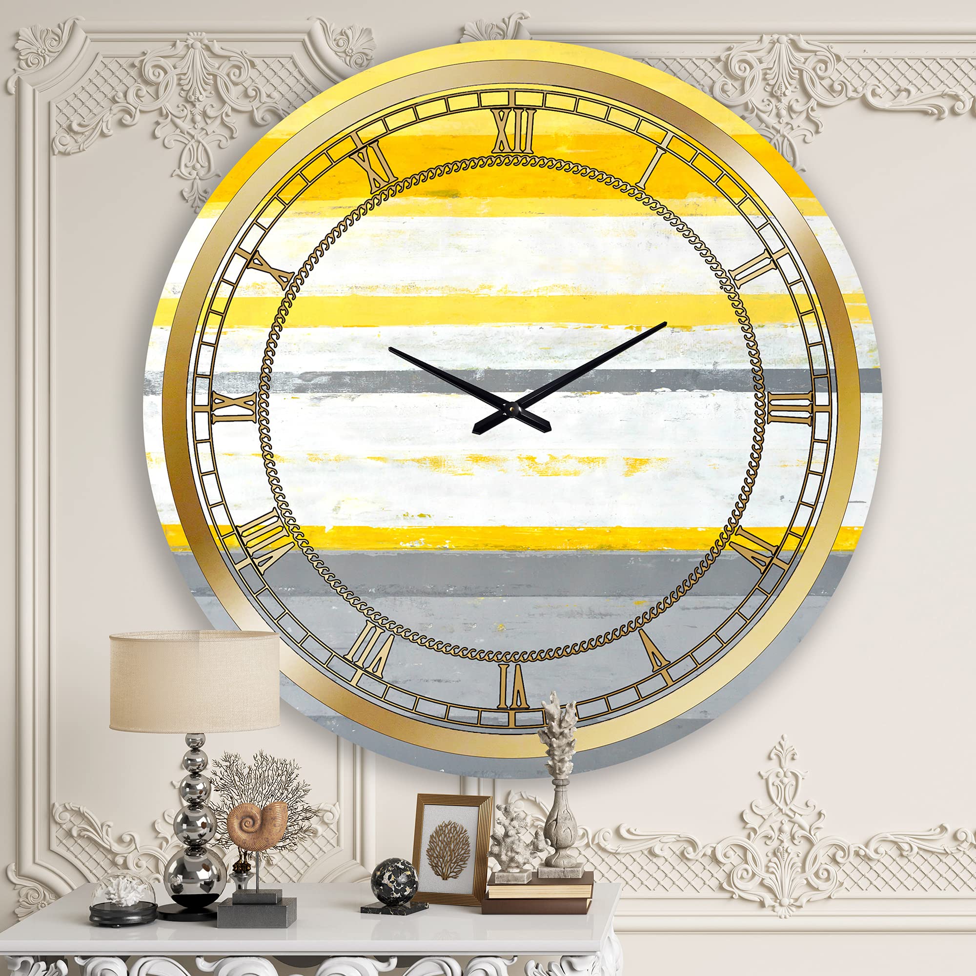 Modern Grey and Yellow Blue Abstract XIII Large Wall Clock - Stylish Living Room Decor for Home & Office | Perfect for Wall Art, Gifts, and Interior Design