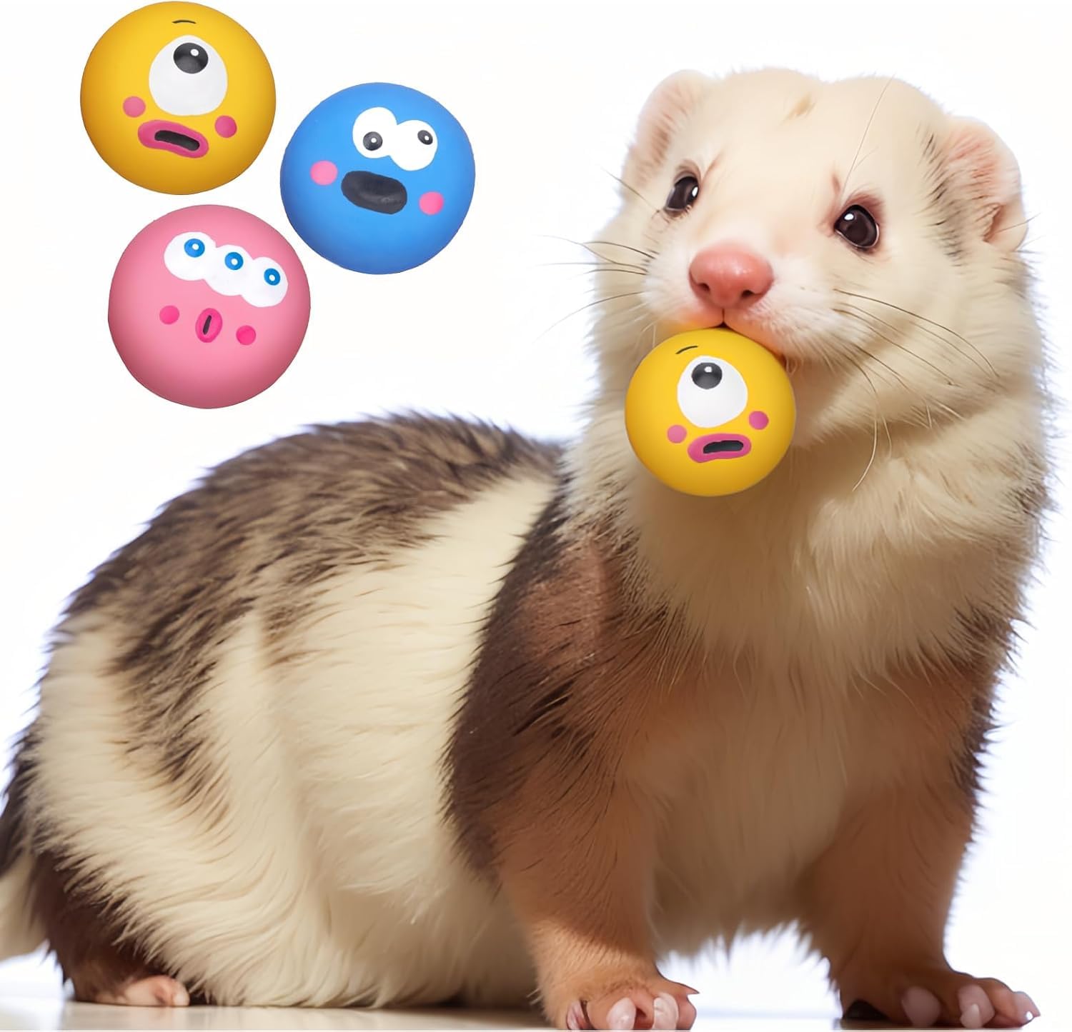 Natural Rubber Squeaker Ball - High Elasticity Latex Chew Toy for Ferrets, Kittens, Guinea Pigs & Rabbits - Tough Teeth Grinding Sound Toy for Small Animals - 6PC Set - Perfect for Exercise, Playtime & Stress Relief