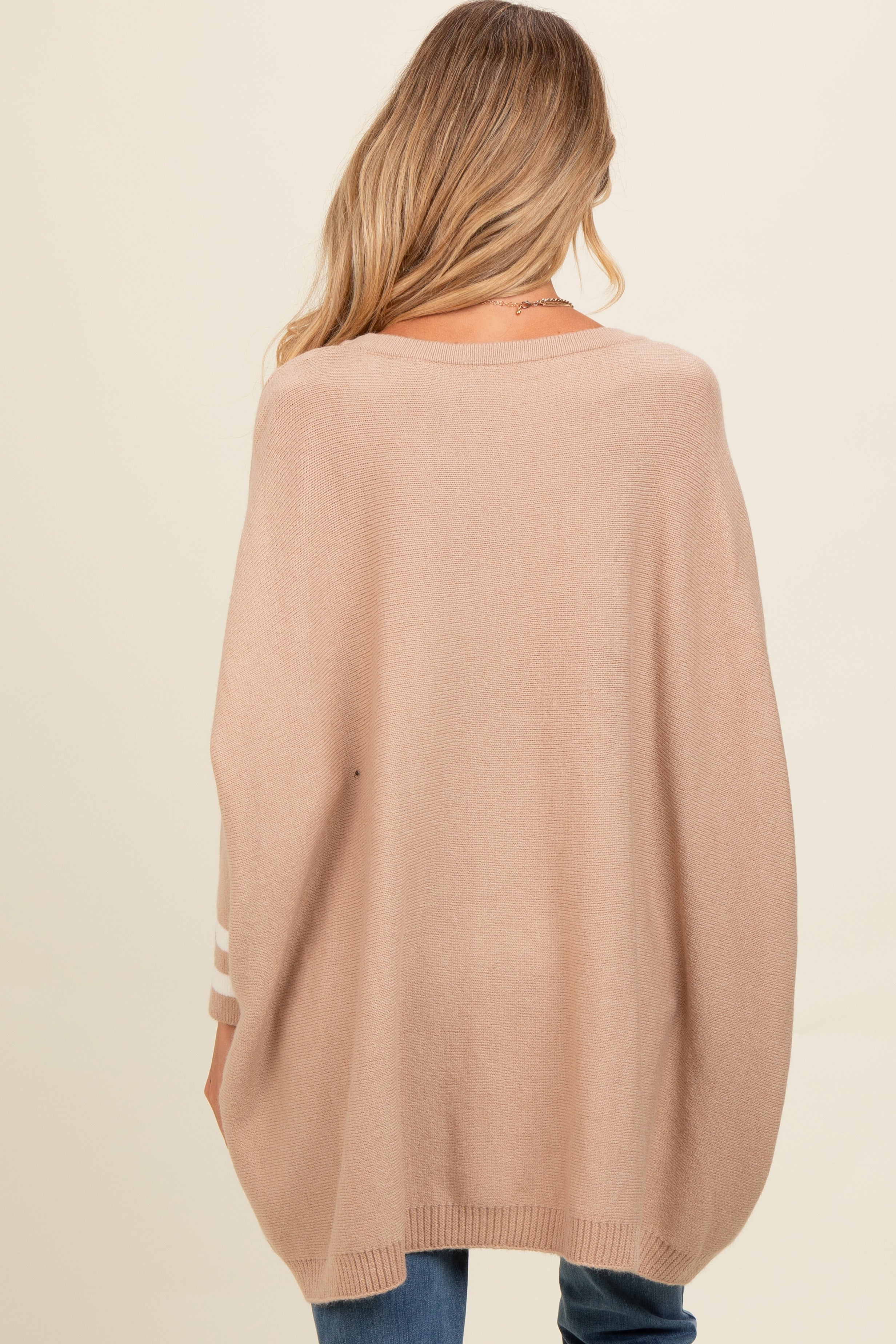 Beige Mixed Stripe Dolman Sleeve Maternity Sweater for Women - Soft Comfortable Pregnancy Top for Casual Wear & Nursing