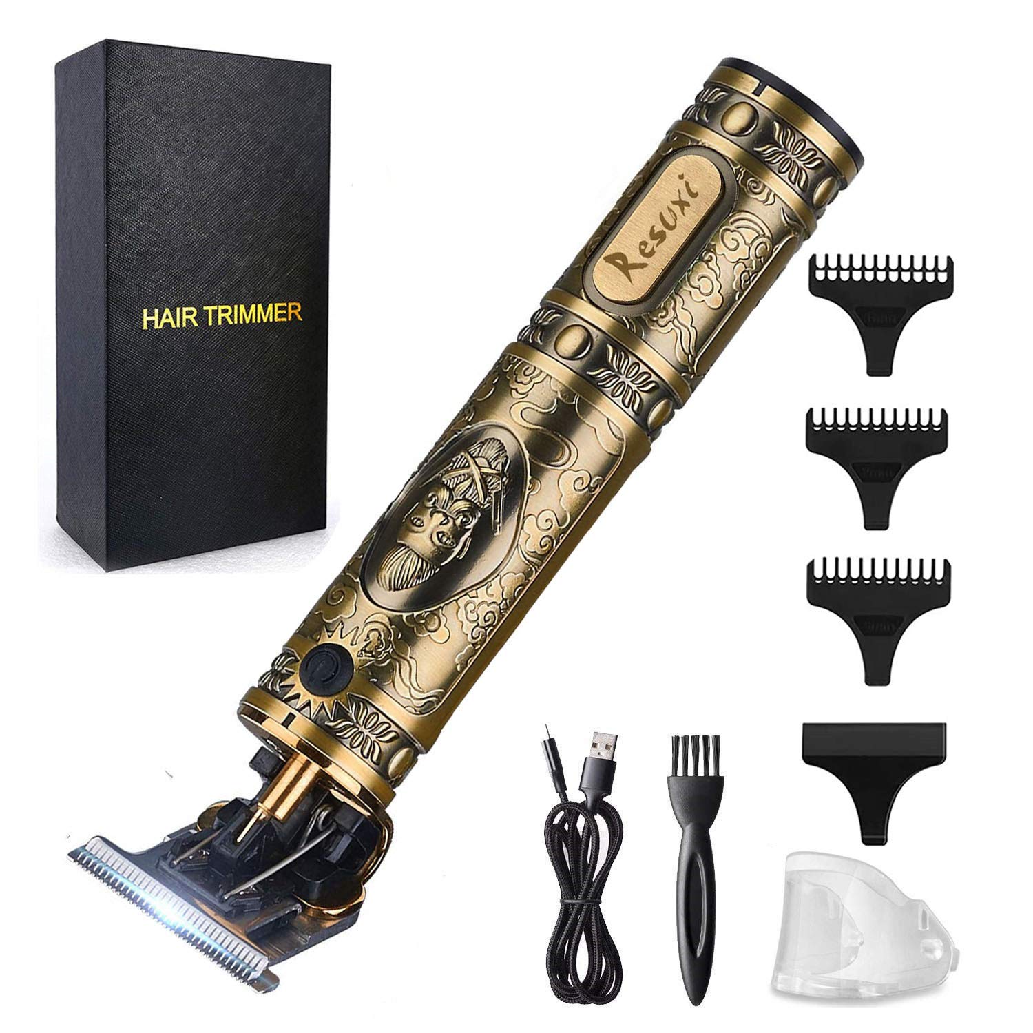 RESUXI Professional Cordless Hair Trimmer for Men - Gold Knight T-Blade Beard Trimmer & Zero Gapped Edgers - Electric Hair Clippers for Barber & Home Use - Perfect for Close Cutting, Styling & Grooming at Home or Salon