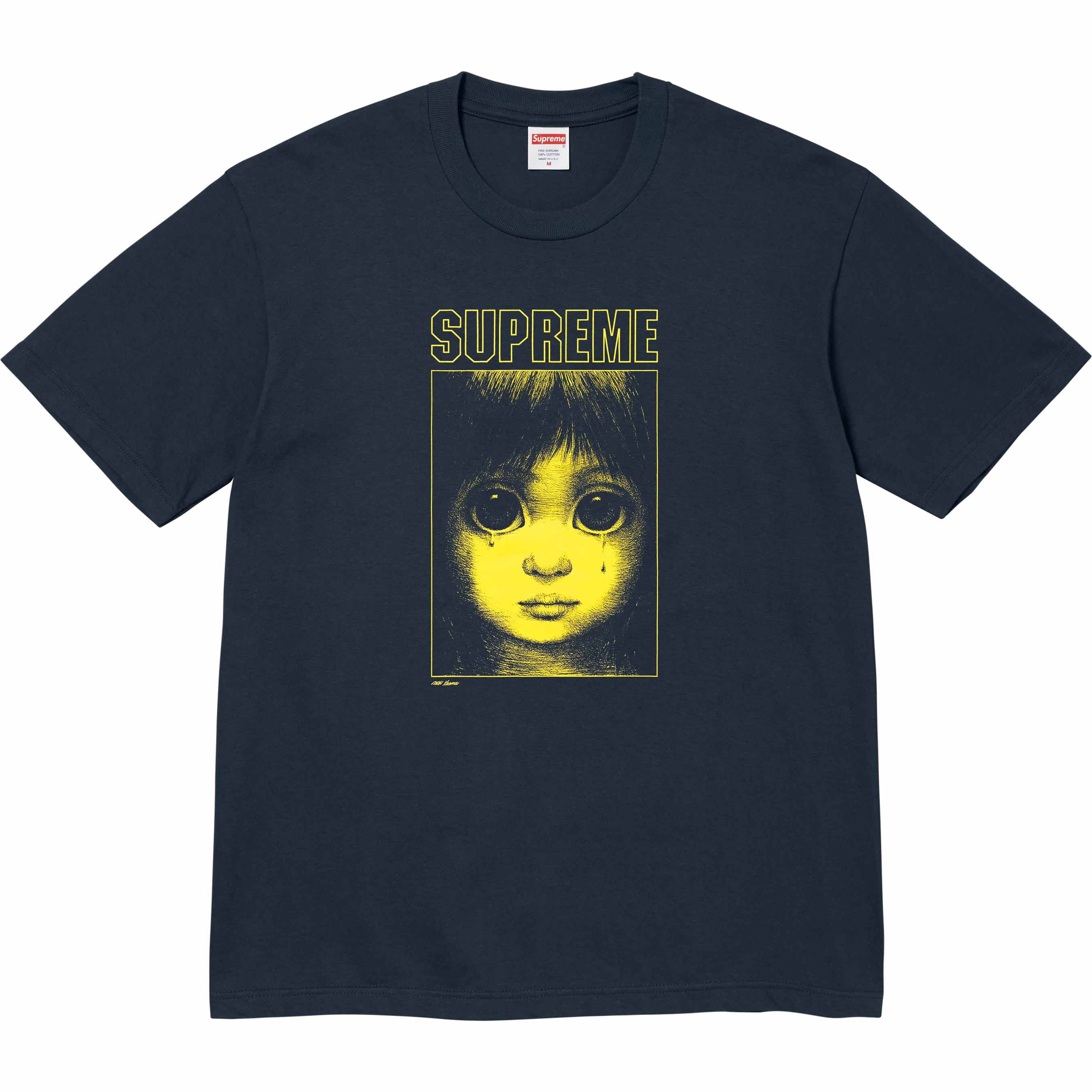 Supreme Margaret Keane Teardrop T-Shirt - Navy Blue Cotton Vintage Art Graphic Tee for Men & Women | Casual Wear, Street Style, Art Lover Gift