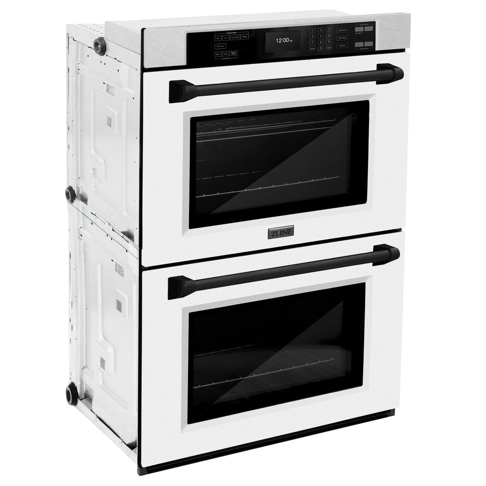 ZLINE 30 Inch Professional True Convection Double Wall Oven with Air Fry & Self-Clean - Satin Stainless Steel, White Matte Doors & Matte Black Handles - Perfect for Home Chefs & Modern Kitchens (WADSZ WM 30 MB)