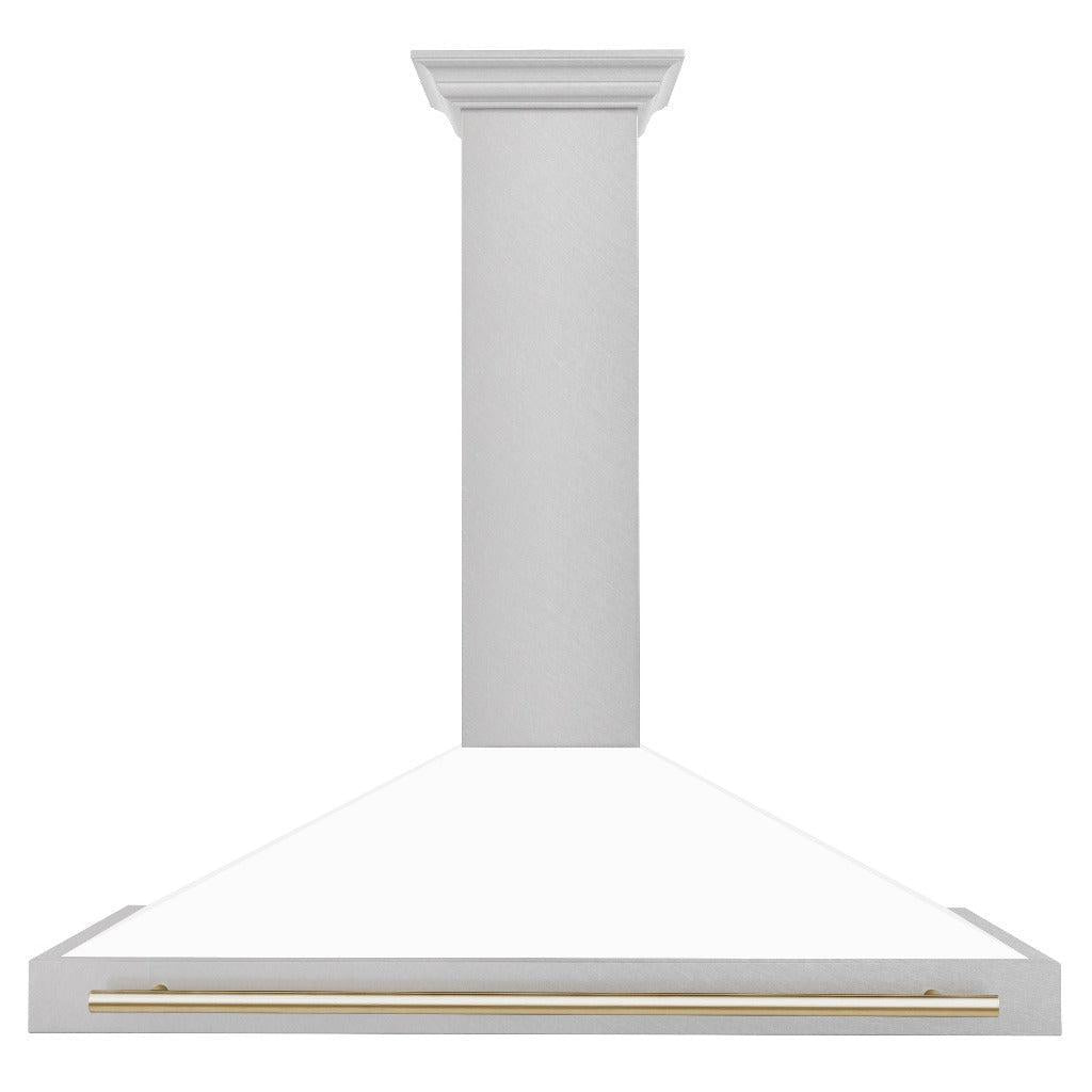 ZLINE KB4SNZ WM48 48-Inch Convertible Wall Mount Range Hood - Satin Stainless Steel with White Matte Shell & Accent Handle | Autograph Edition | Perfect for Modern Kitchens, Open-Concept Homes & Gourmet Cooking