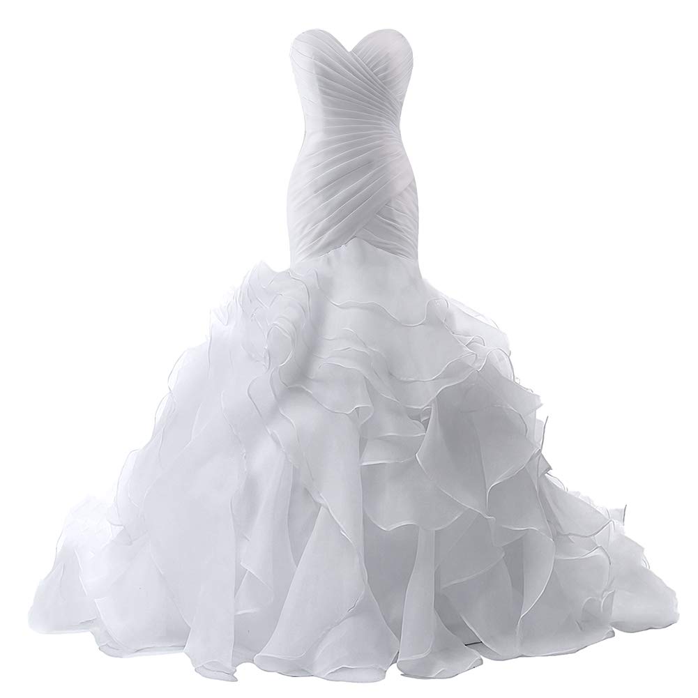 JAEDEN 2025 Sweetheart Neckline Ruffled Mermaid Wedding Dress for Bride - Elegant Long Train Bridal Gown for Beach, Church & Formal Weddings