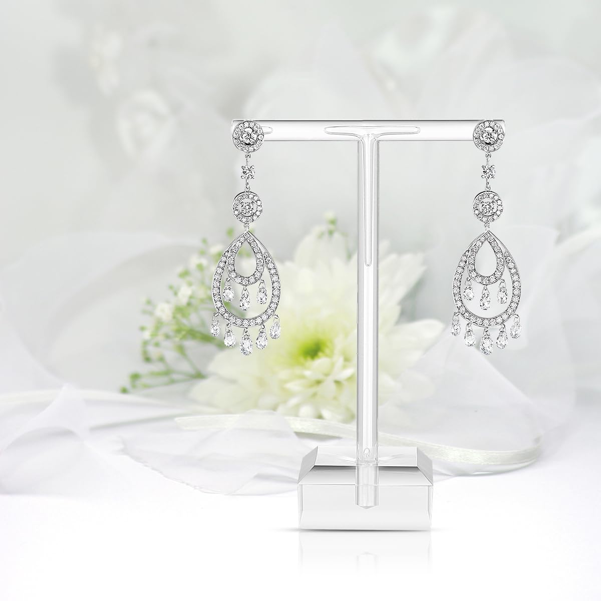 4-Piece Clear Acrylic Earring Stand - Jewelry Display Holder for T-Bar Earrings, Necklaces, Bracelets & Rings | Perfect for Boutique, Retail Store and Home Jewelry Organization