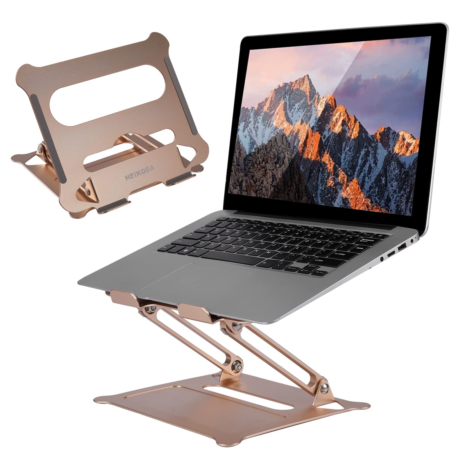 Premium Aluminum Laptop Stand for Desk - Adjustable Ergonomic Computer Riser Holder for 11-17 Inch MacBook Pro/Air, Dell & More (Gold) - Perfect for Home Office, Gaming & Workspace Setup