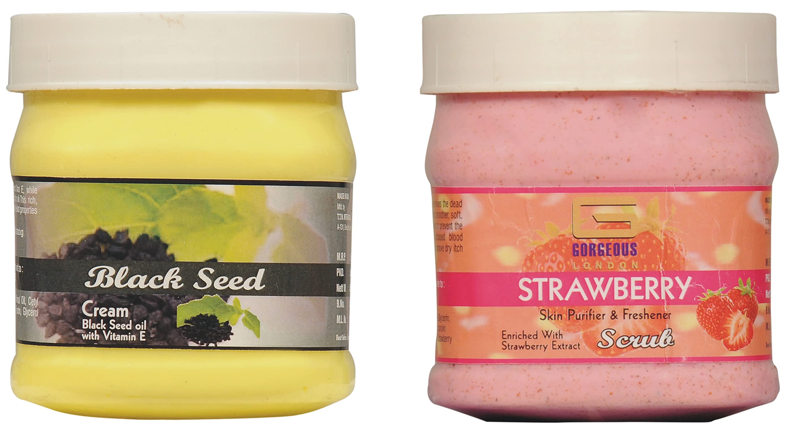 Premium London Black Seed Cream & Strawberry Face & Body Scrub Set - 2 Pack (450g Each) - Natural Exfoliating Skincare for Glowing Skin - Perfect for Dry Skin Care & Spa Day at Home