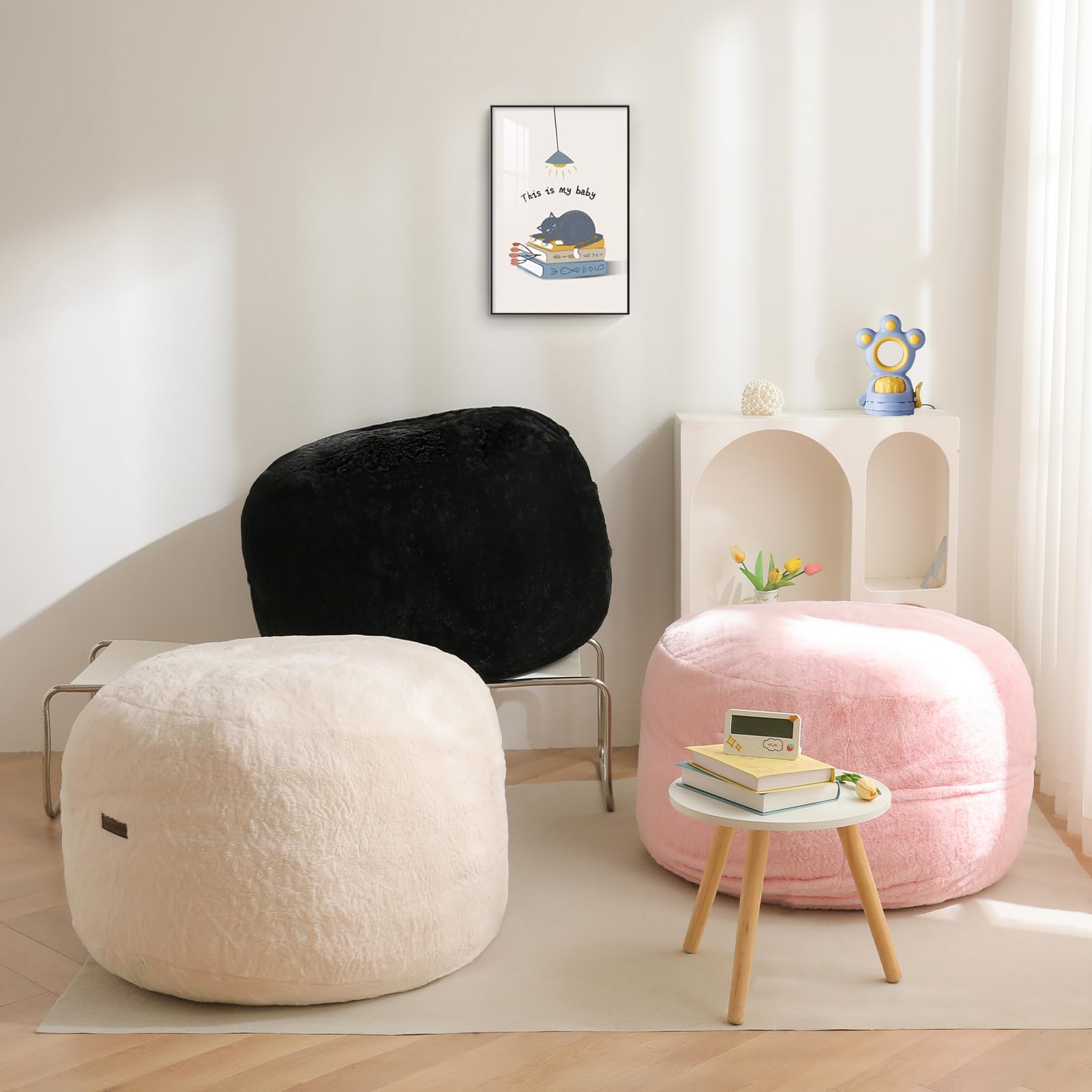 MAXYOYO Kids Bean Bag Chair Bed - Convertible Lazy Chair to Floor Mattress | Soft Pink Lounge Furniture for Playroom, Dorm & Sleepovers | Toddler & Teen Comfort Seating