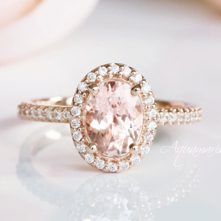 14K Rose Gold Vermeil Iris Oval Morganite Ring – Elegant & Dainty Jewelry for Women, Perfect for Engagement, Wedding, Anniversary & Special Occasions