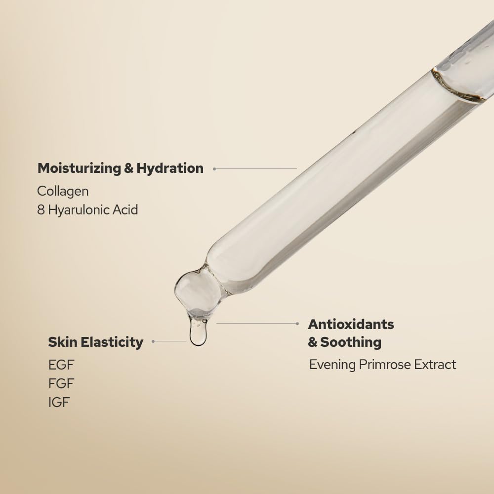 EGF Peptide Ampoule with Epidermal Growth Factors, Collagen & Hyaluronic Acid | Korean Skincare for Skin Elasticity & Cell Renewal | Anti-Aging Serum for Wrinkles & Fine Lines | Perfect for Night Routine & Dry Skin Care