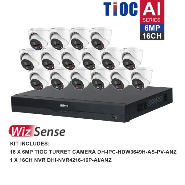 Dahua TIOC 6MP 16 Channel Security Camera System with NVR - 4K PoE IP Surveillance Kit for Home & Business Security Monitoring