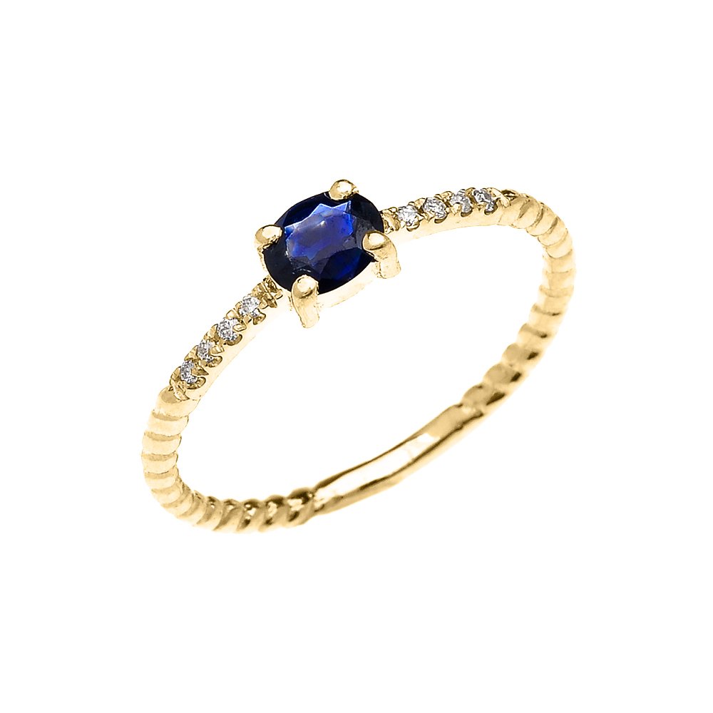 10K Yellow Gold Dainty Solitaire Oval Sapphire and Diamond Rope Design Engagement Ring, Promise Ring for Women - Perfect for Proposals, Anniversaries & Romantic Gifts