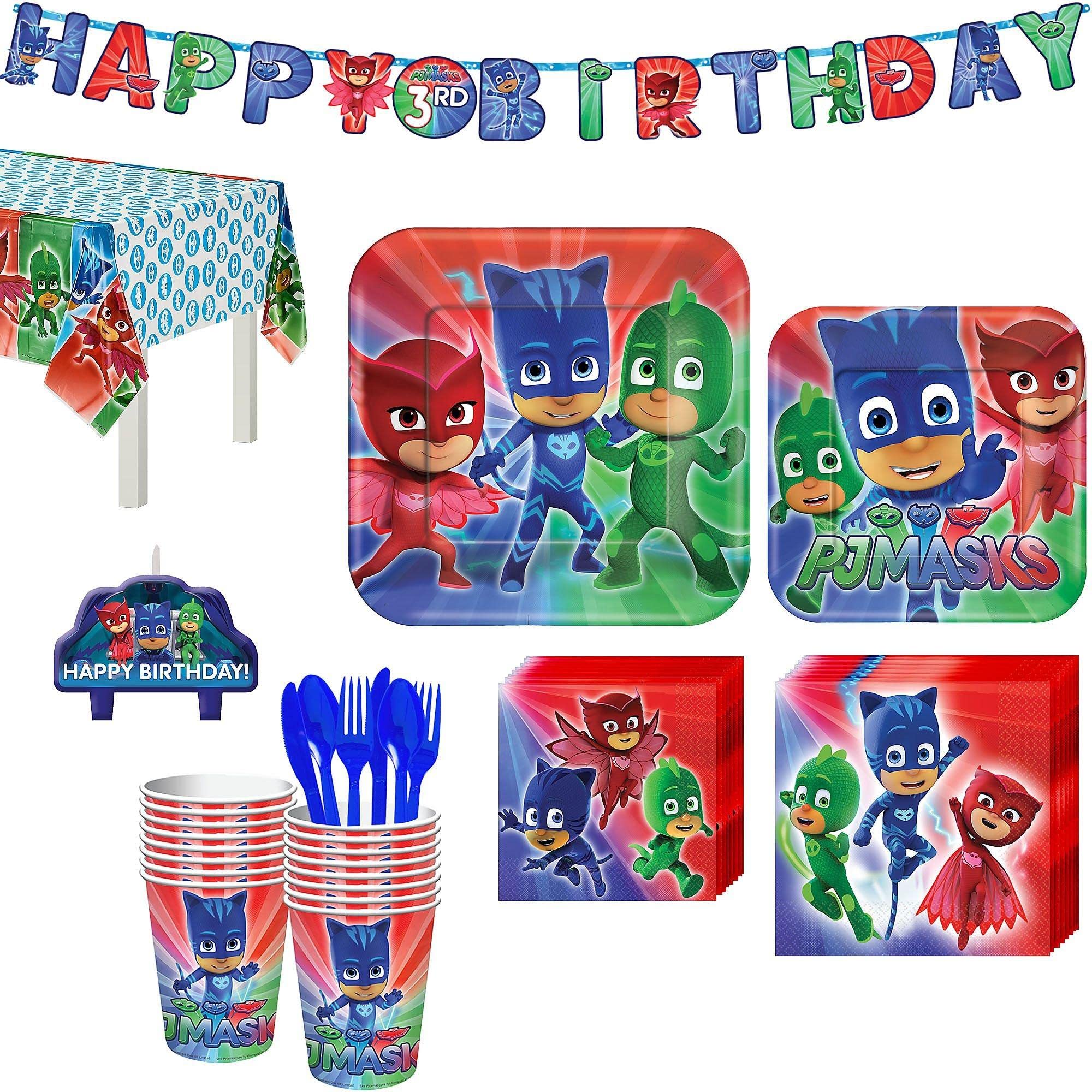 PJ Masks Kids Birthday Party Supplies for 16 Guests - 16 Plates, Napkins, Candles & Decorations Set | Perfect for PJ Masks Themed Birthday Parties, Baby Showers & Family Celebrations