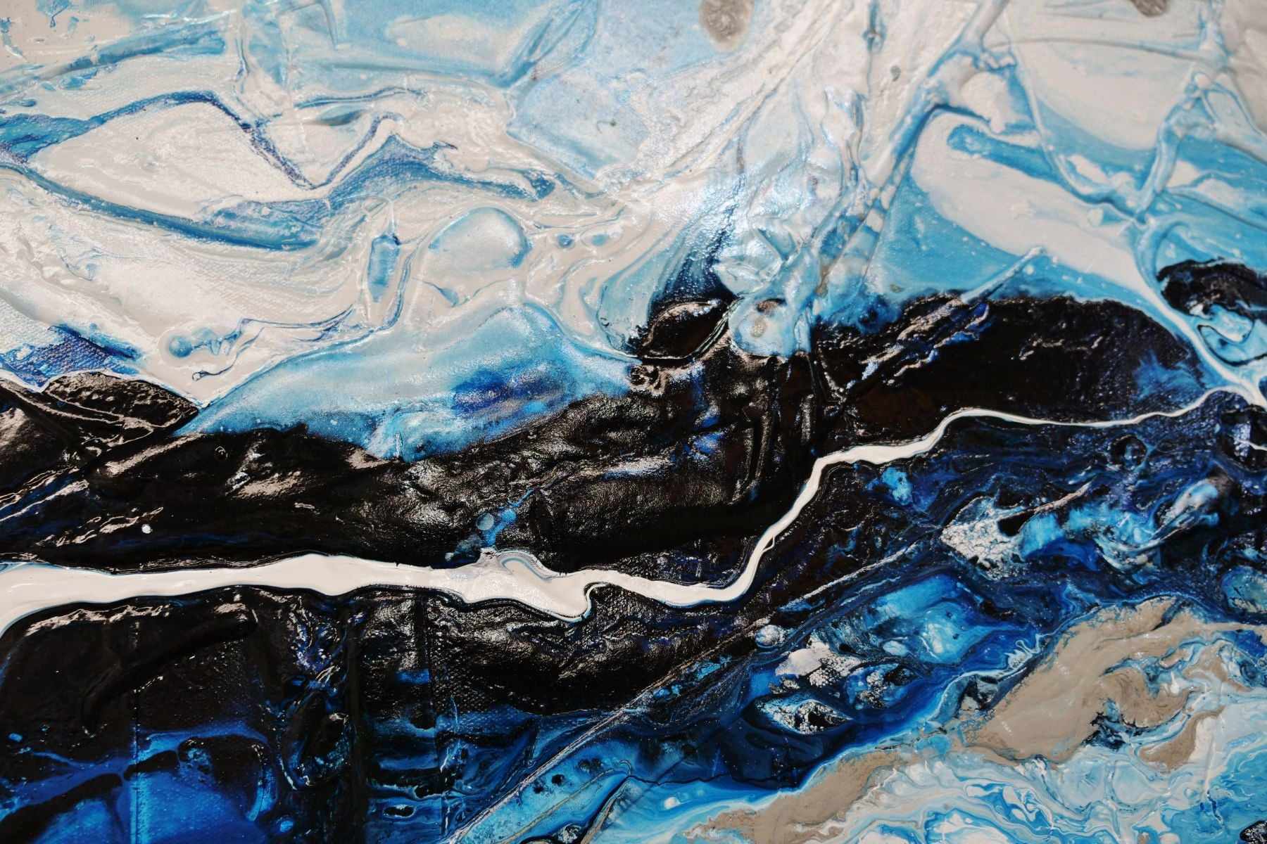 Midnight Rapture 94.5x39.4 Inch Blue Grey White Textured Abstract Canvas Wall Art - Perfect for Modern Living Room, Bedroom & Office Decor