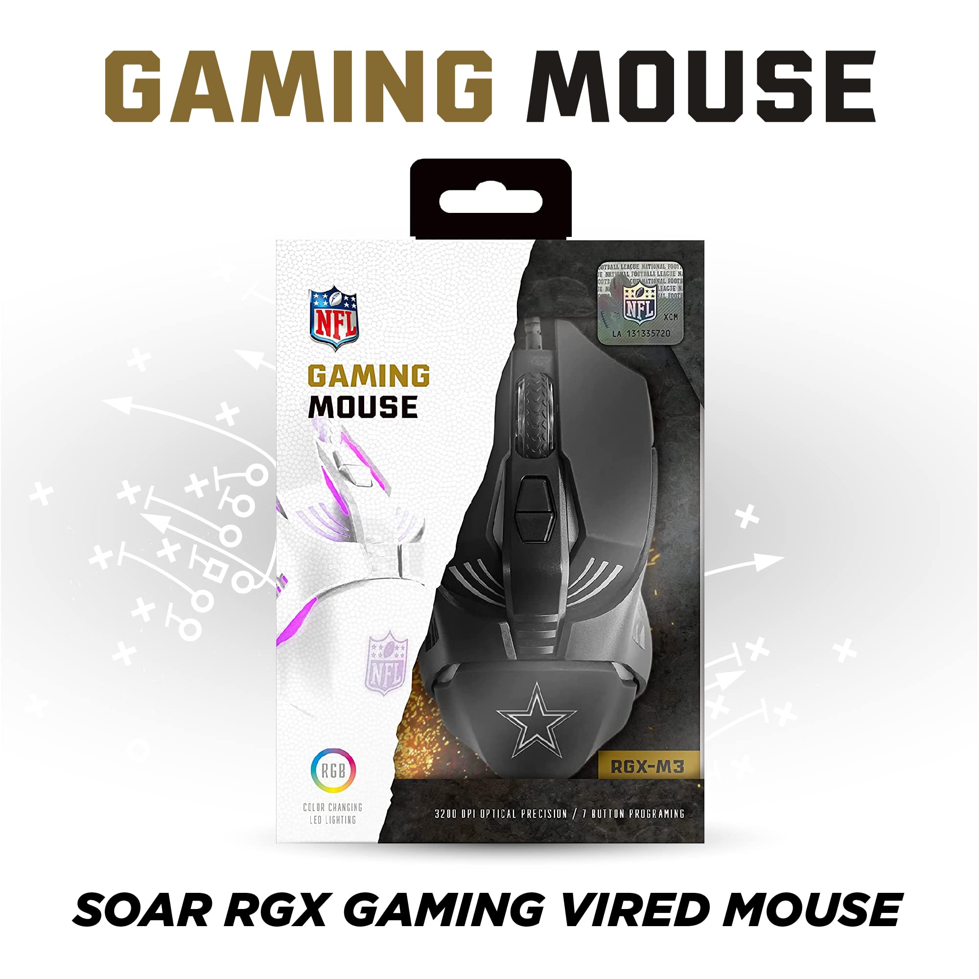 SOAR NFL Gaming Mouse V3 - Wireless RGB Gaming Mouse with 7 Programmable Buttons, 16000 DPI, Ergonomic Design for PC & Mac - Perfect for FPS, MOBA Games & NFL Esports Fans
