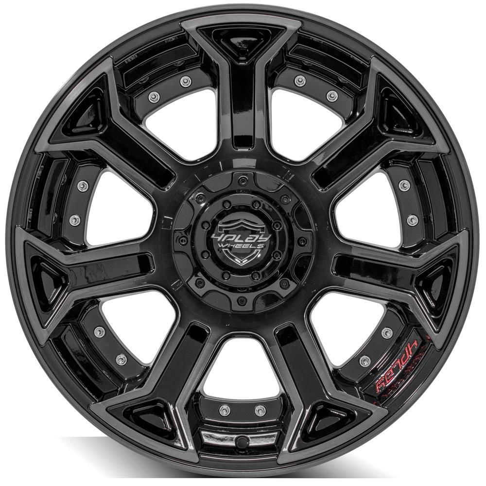 4Play Gen2 4P70 Gloss Black Wheels 20x10.0 24 Offset - 5x127/5x139.7mm Bolt Pattern - 87.1mm Hub - Premium Brushed Face & Tinted Clear Finish - Perfect for Trucks, SUVs, and Off-Road Vehicles