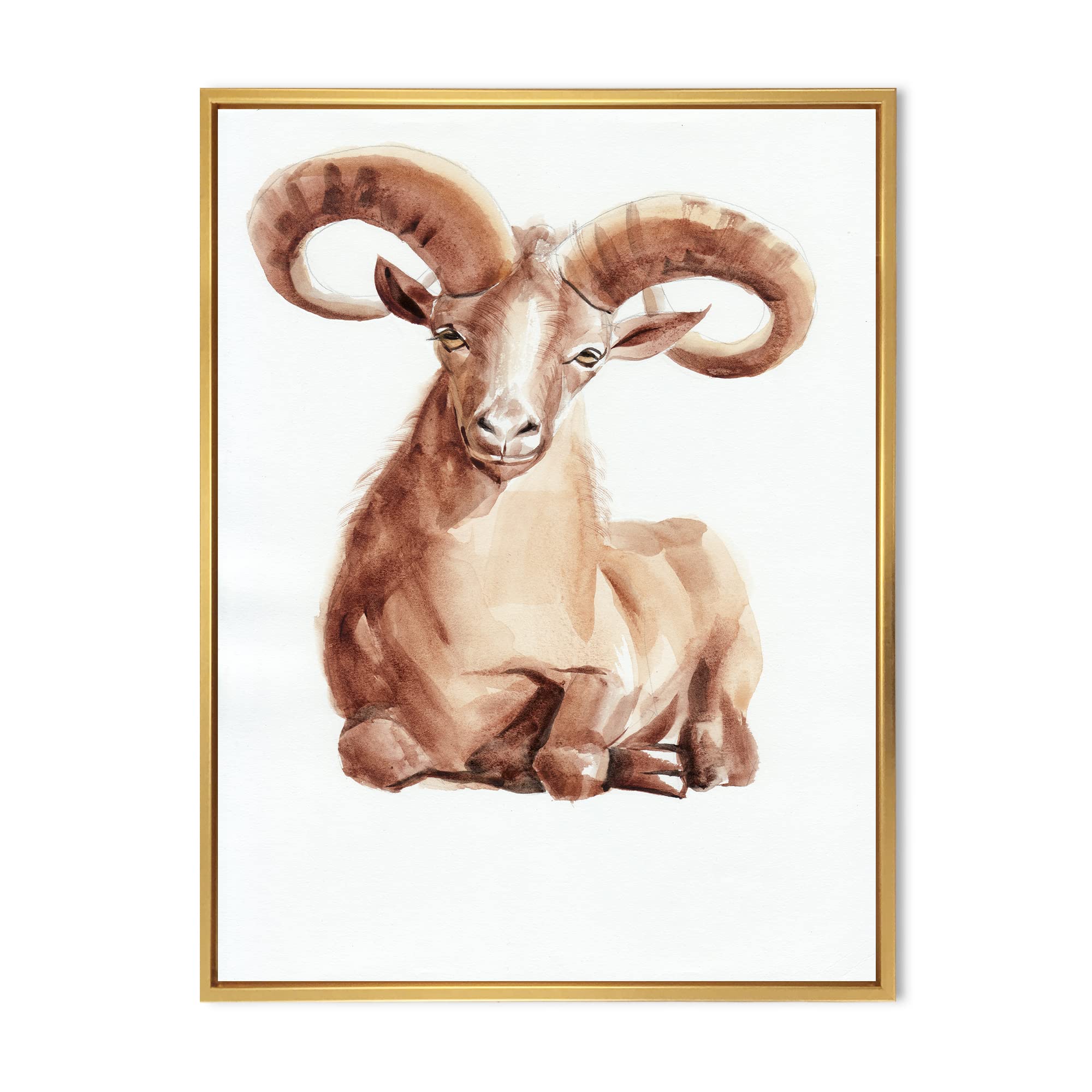 DesignQ Wild Ram Portrait with Mighty Horns II - Framed Canvas Wall Art Print for Farmhouse Decor | Perfect for Living Room, Bedroom & Office Wall Decor
