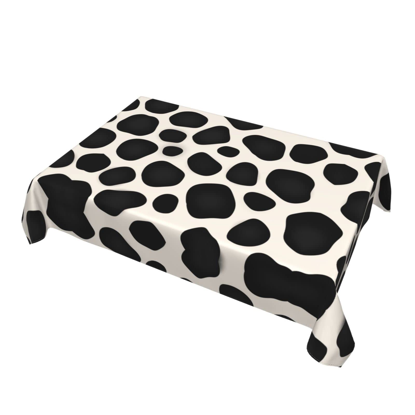 Waterproof Washable Rectangle Tablecloth 54x72 Inch - Cow Print Party Table Cover for Holiday, Camping, Picnic & Indoor Dining - Black